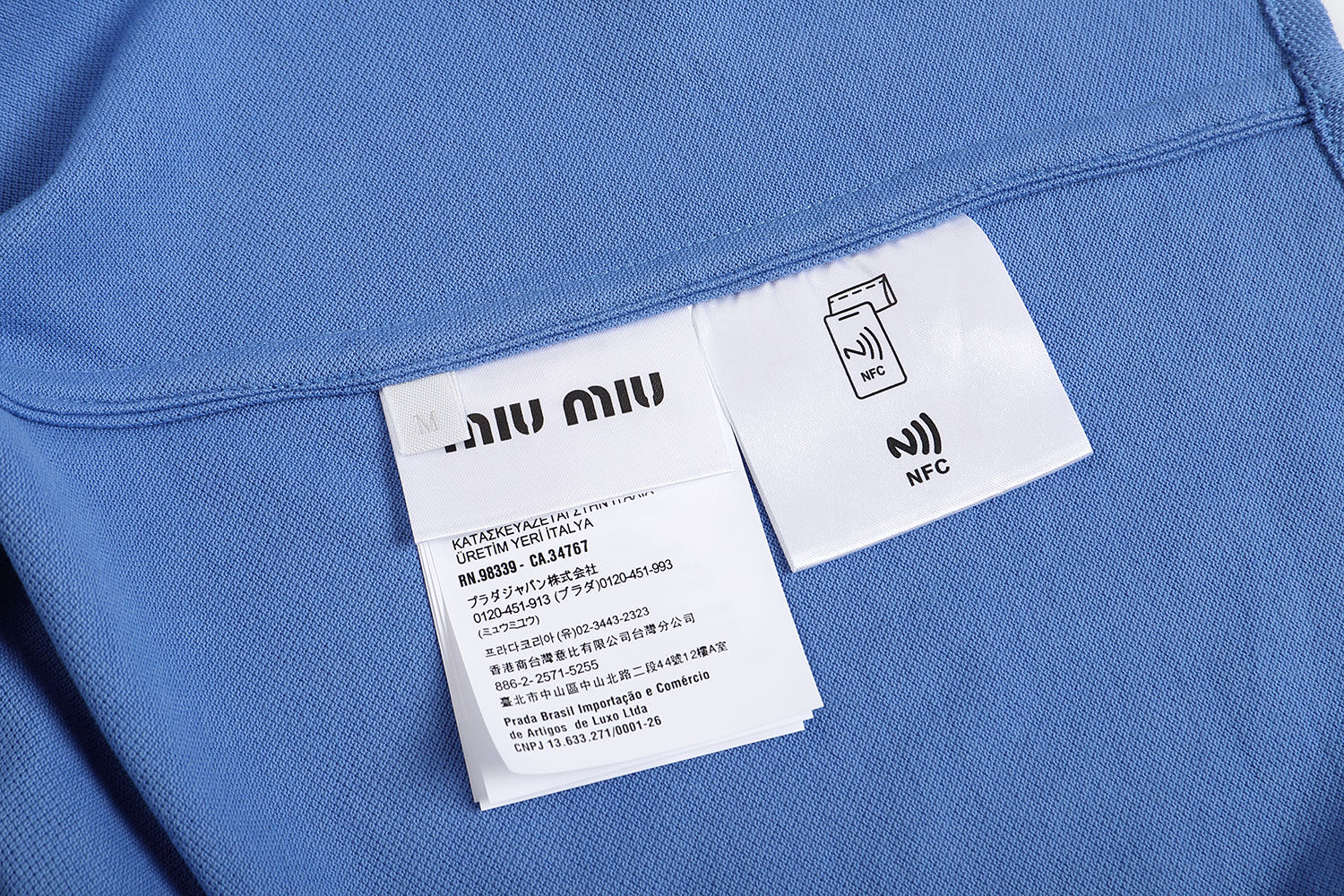 MIU MIU 缪缪 刺绣字母logo棉质衬衫 外套 长袖 蓝色 A5 MK1980-14RW-F0237-S-OOO