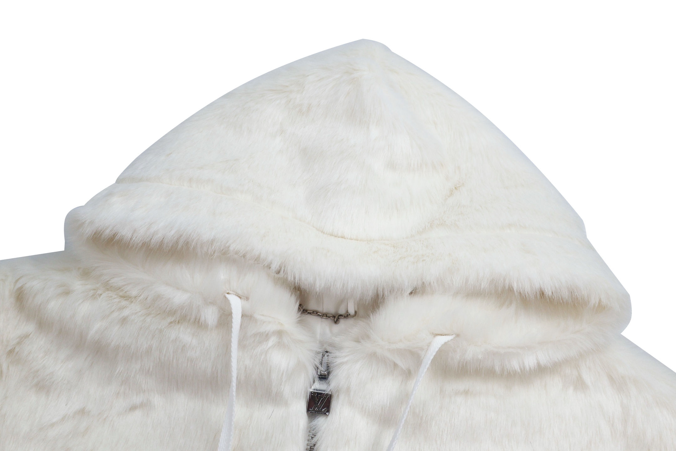 LOUIS VUITTON 路易威登 字母logo水貂毛皮草拉链连帽外套 夹克 长袖 白色 C0