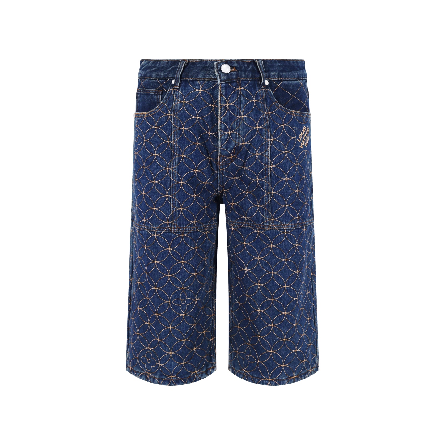 LOUIS VUITTON 路易威登 LV Nigo联名款 靴线绣花牛仔裤 七分裤 短裤  裤子 蓝色 B0 1AILV4