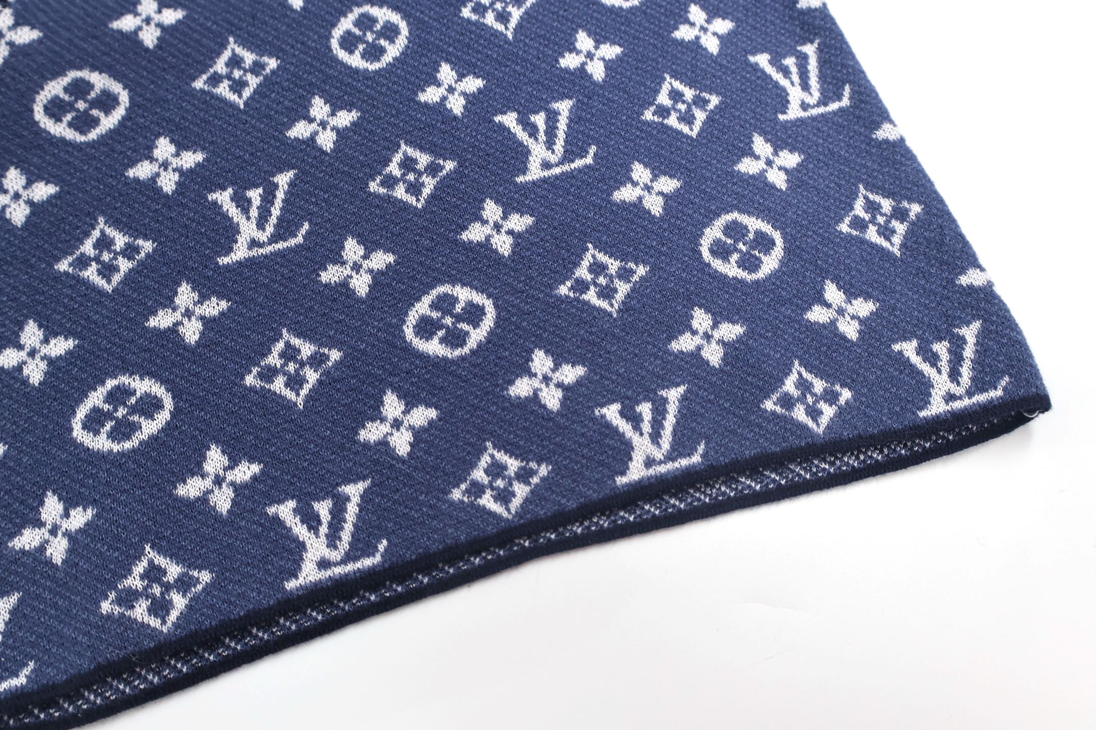 LOUIS VUITTON 路易威登 LV Nigo联名款 棋盘格拼接字母logo毛织松紧腰抽绳短裤 休闲裤 裤子 蓝色 A5 1AIMC2