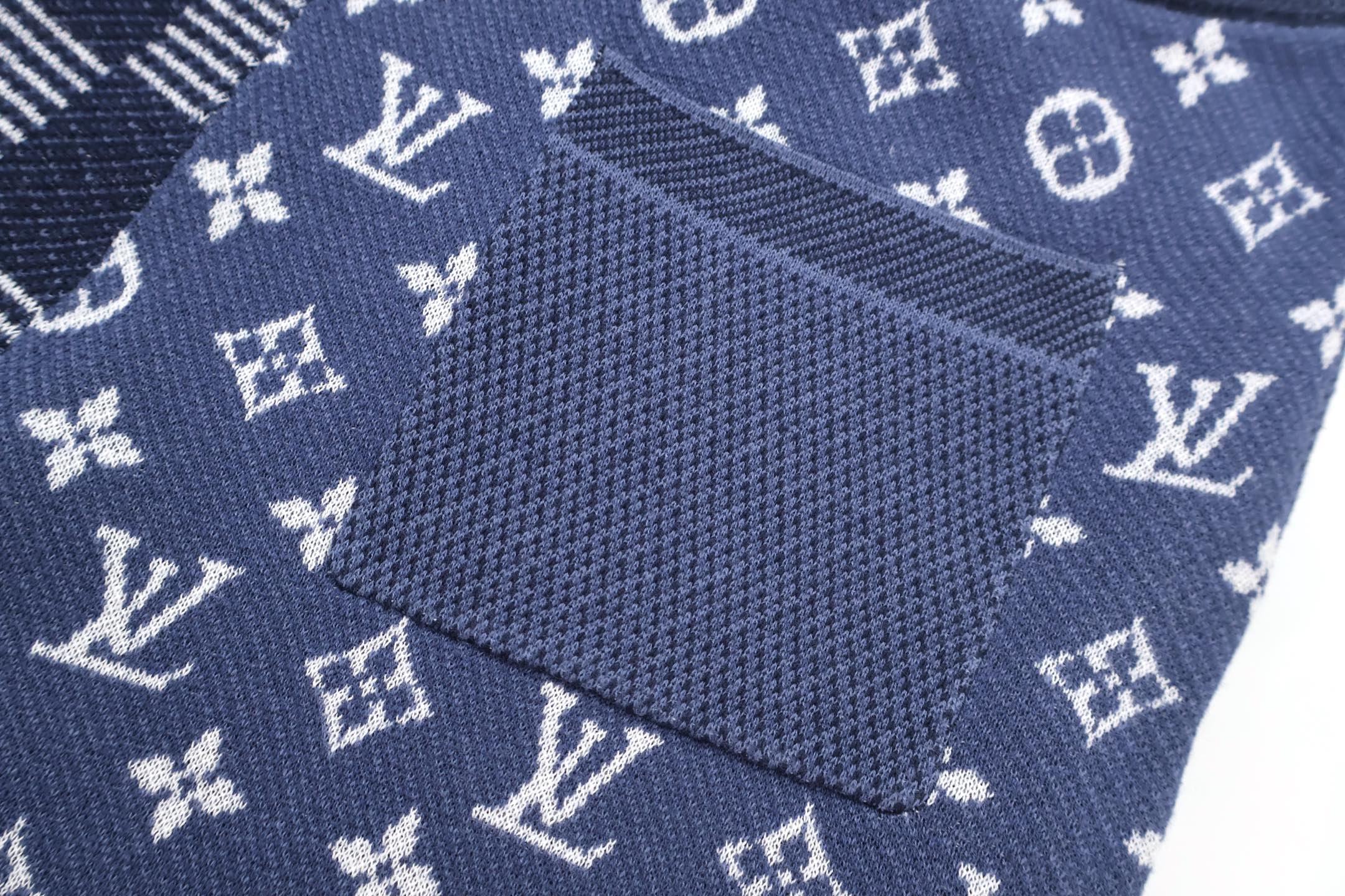 LOUIS VUITTON 路易威登 LV Nigo联名款 棋盘格拼接字母logo毛织松紧腰抽绳短裤 休闲裤 裤子 蓝色 A5 1AIMC2