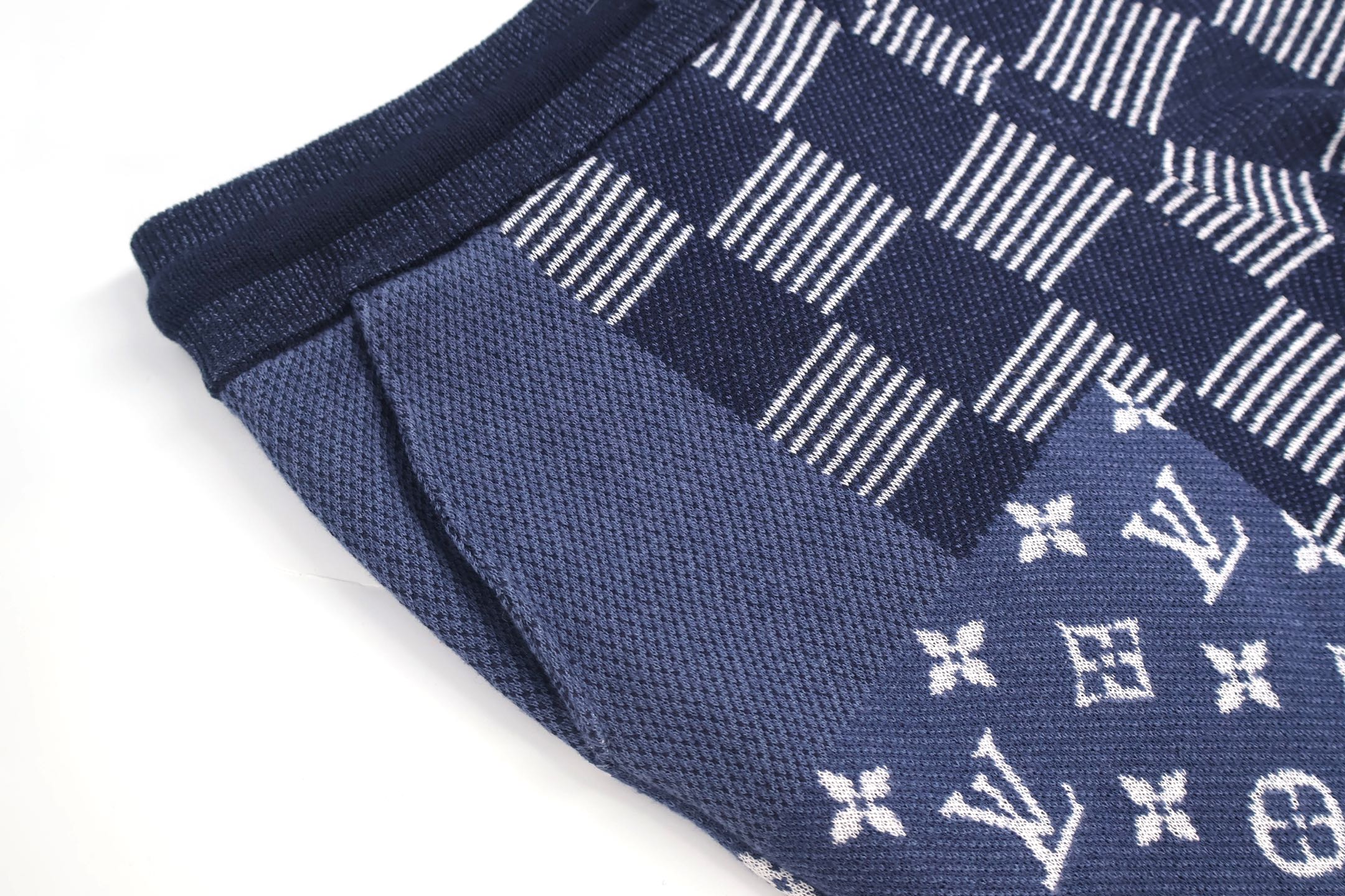 LOUIS VUITTON 路易威登 LV Nigo联名款 棋盘格拼接字母logo毛织松紧腰抽绳短裤 休闲裤 裤子 蓝色 A5 1AIMC2