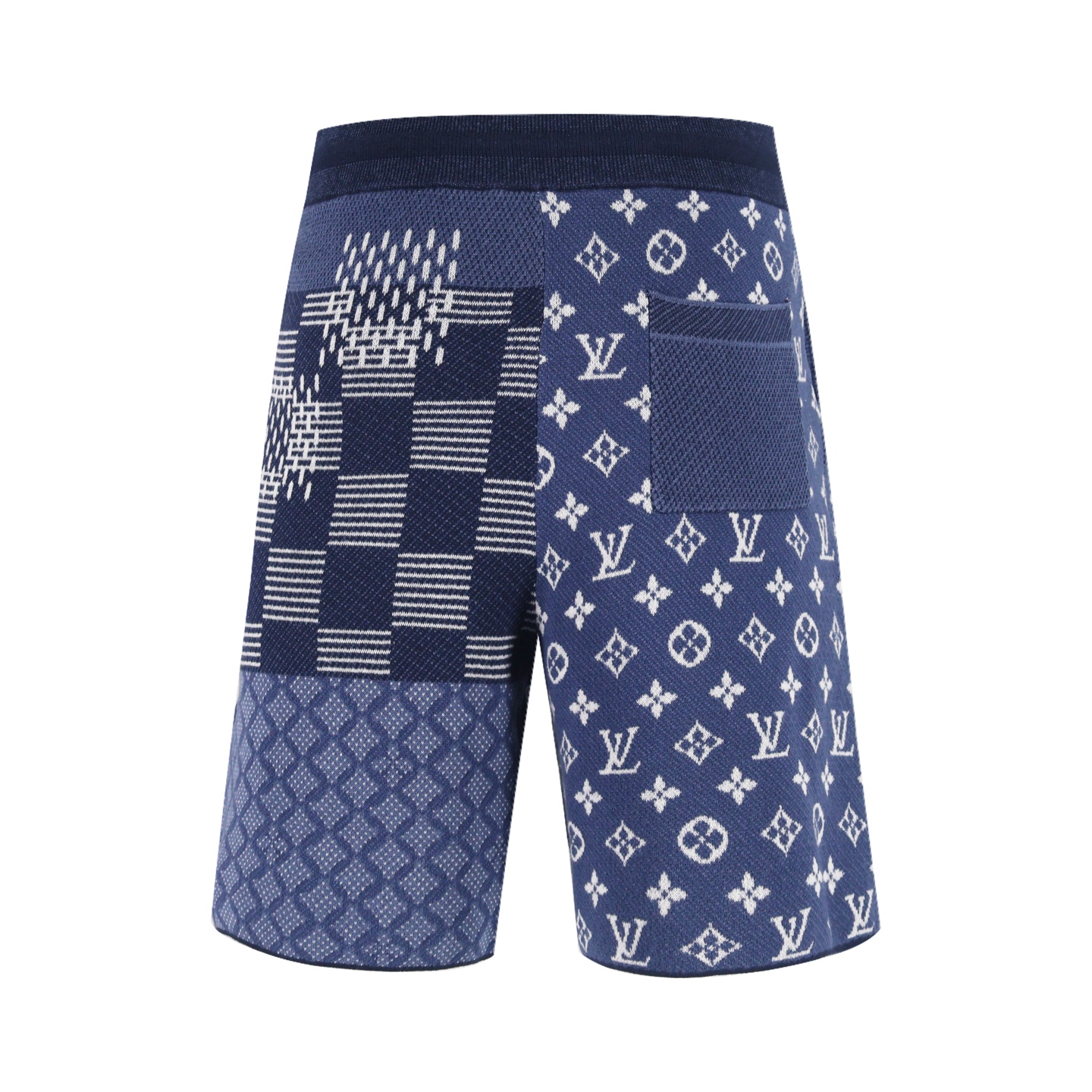 LOUIS VUITTON 路易威登 LV Nigo联名款 棋盘格拼接字母logo毛织松紧腰抽绳短裤 休闲裤 裤子 蓝色 A5 1AIMC2