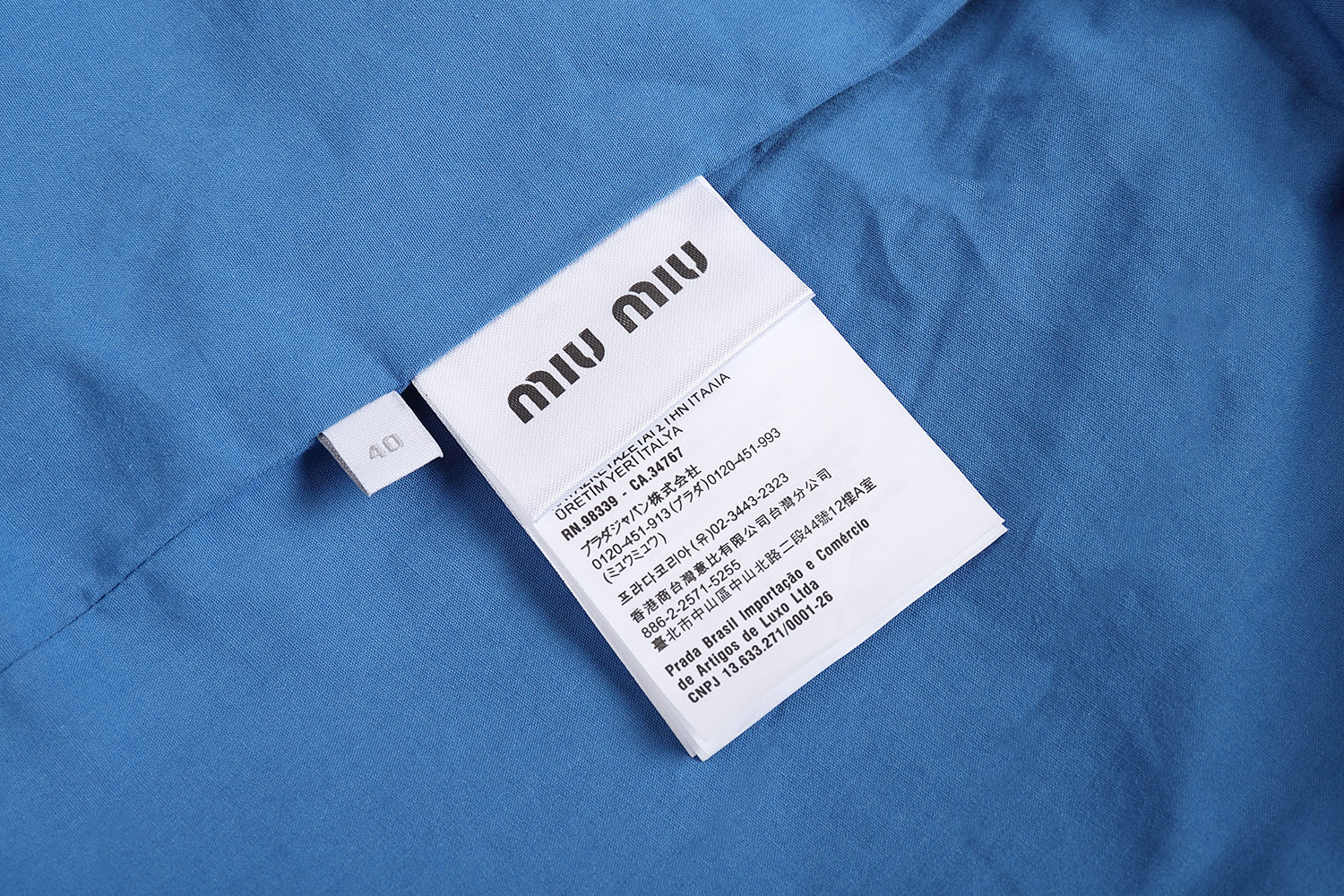 MIU MIU 缪缪 纯色刺绣logo徽标翻领夹克 外套 长袖 蓝色 B0 ML1263-1BMS-F0237-S-OOO