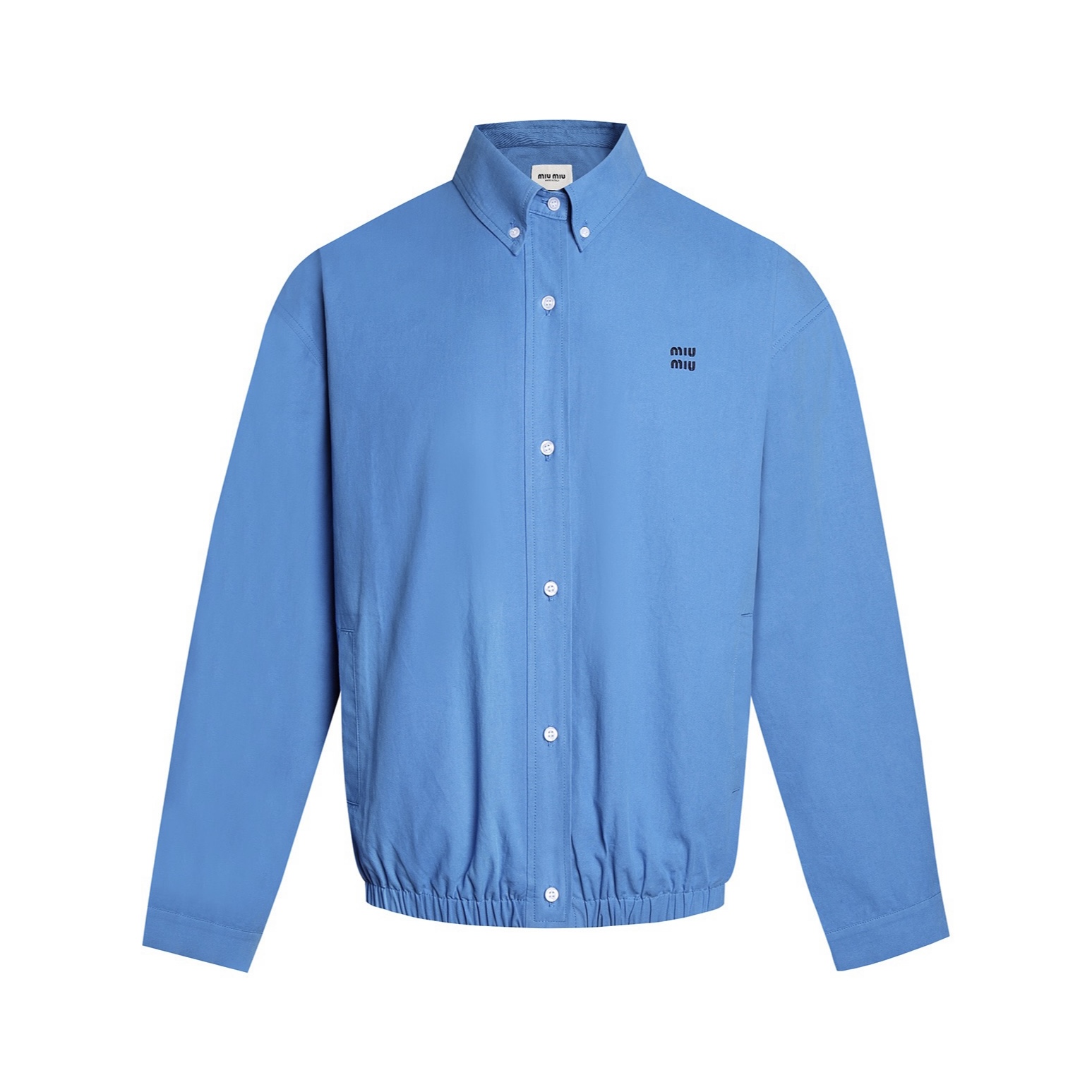 MIU MIU 缪缪 纯色刺绣logo徽标翻领夹克 外套 长袖 蓝色 B0 ML1263-1BMS-F0237-S-OOO
