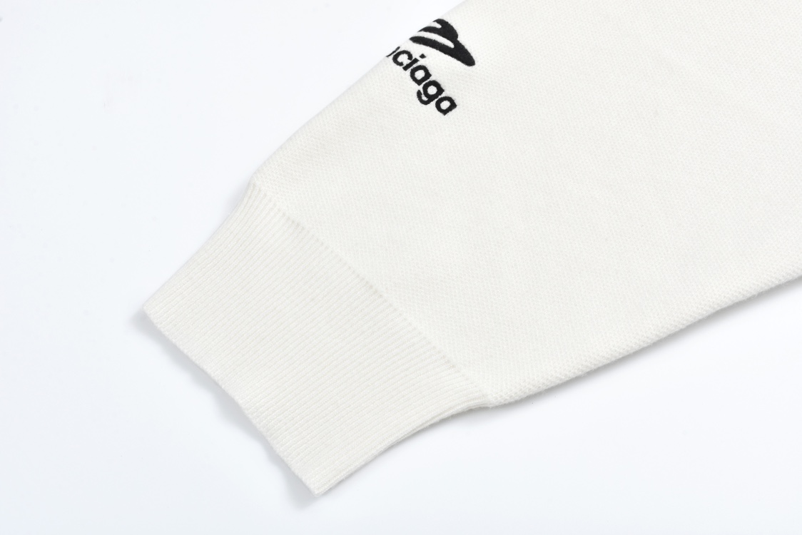 Balenciaga 巴黎世家 滑雪系列3B字母logo图案针织卫衣 毛衣 外套 长袖 白色 黑色 B0 807781T1701-9000