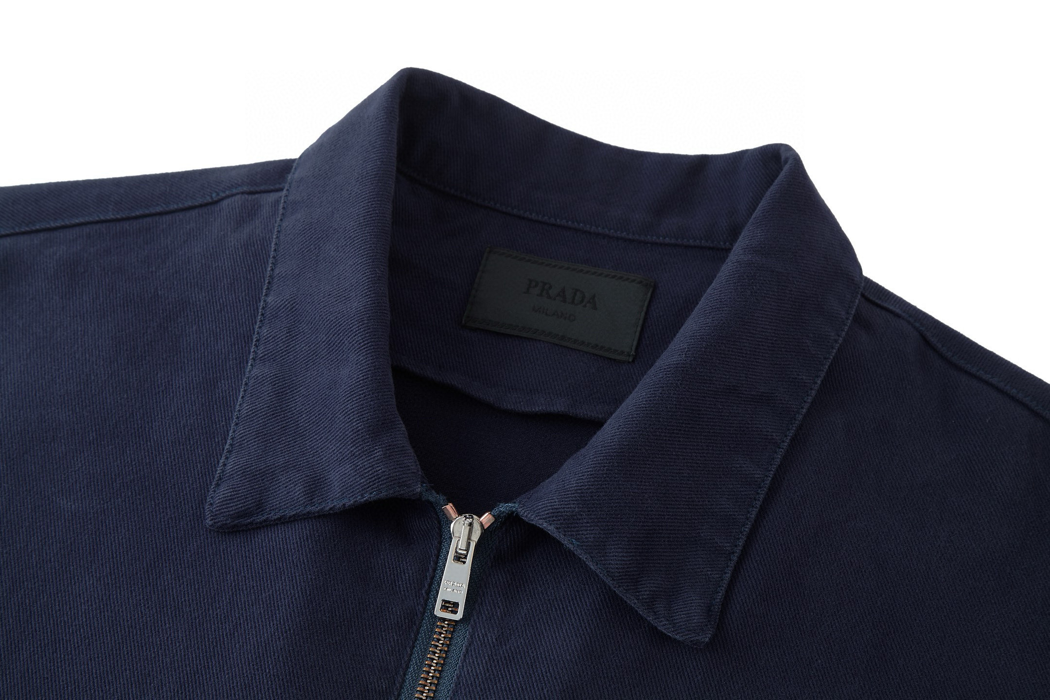 PRADA 普拉达 纯色logo徽标水洗蓝做旧拉链牛仔夹克 长袖 外套 深蓝色 B0 GEB233-16HE-F0V41-S-232