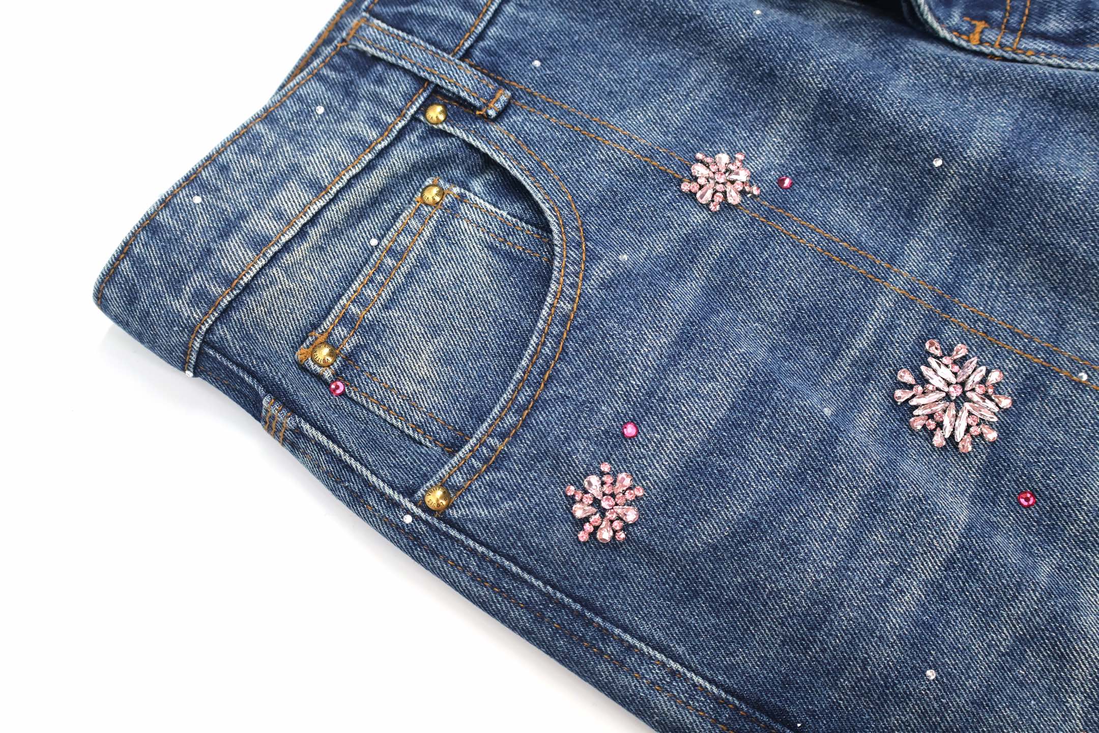 LOUIS VUITTON 路易威登 LV Nigo联名款 樱花水钻刺绣字母logo牛仔裤 七分裤 短裤  裤子 蓝色 C0 1AILTT