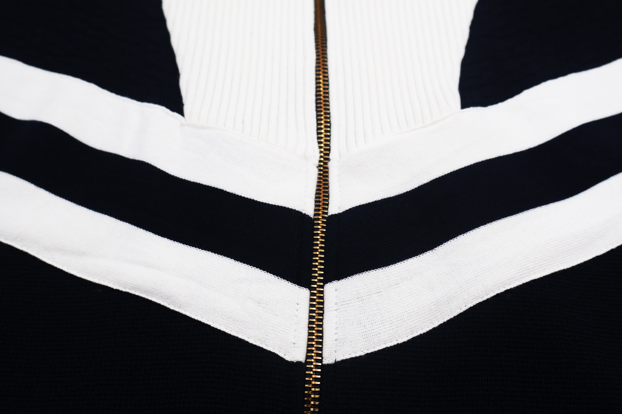 LOUIS VUITTON 路易威登 拼色条纹立领拉链针织外套 夹克 长袖 白色 藏蓝色 1AFQP