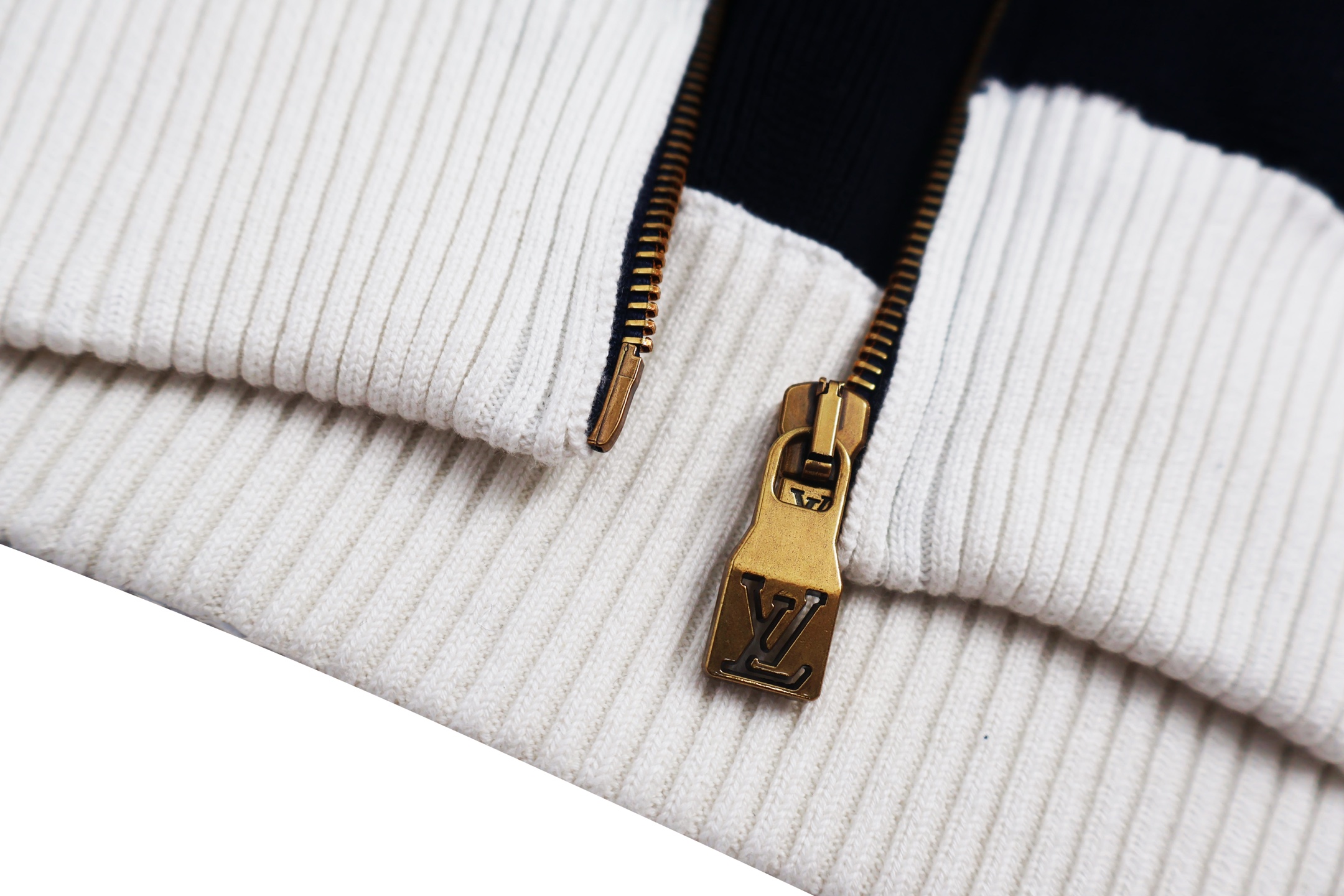 LOUIS VUITTON 路易威登 拼色条纹立领拉链针织外套 夹克 长袖 白色 藏蓝色 1AFQP