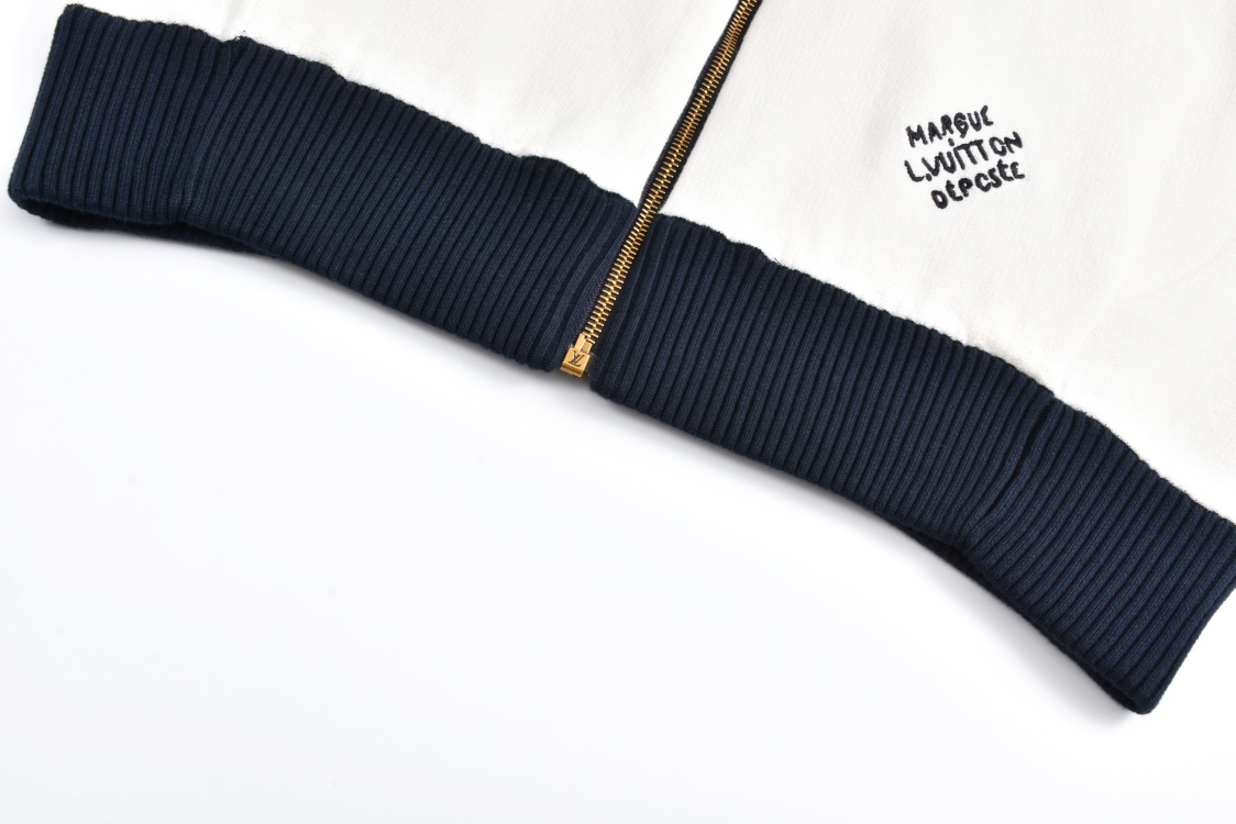 LOUIS VUITTON 路易威登 拼色条纹立领拉链针织外套 夹克 长袖 白色 藏蓝色 1AFQP