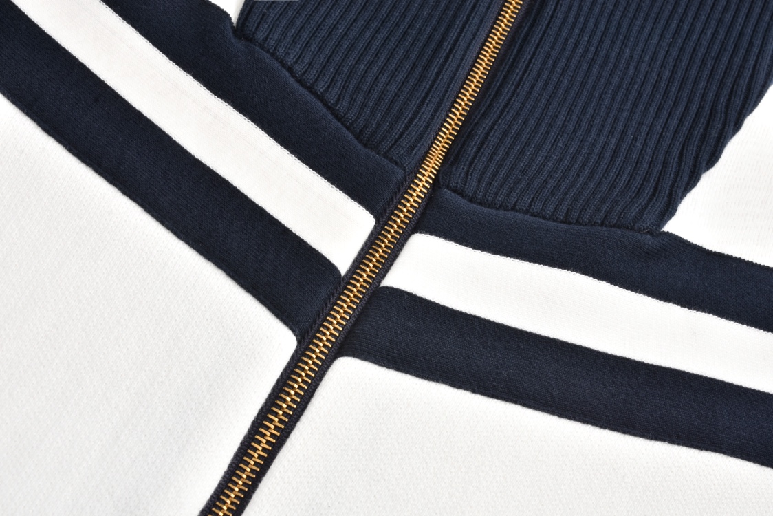 LOUIS VUITTON 路易威登 拼色条纹立领拉链针织外套 夹克 长袖 白色 藏蓝色 1AFQP