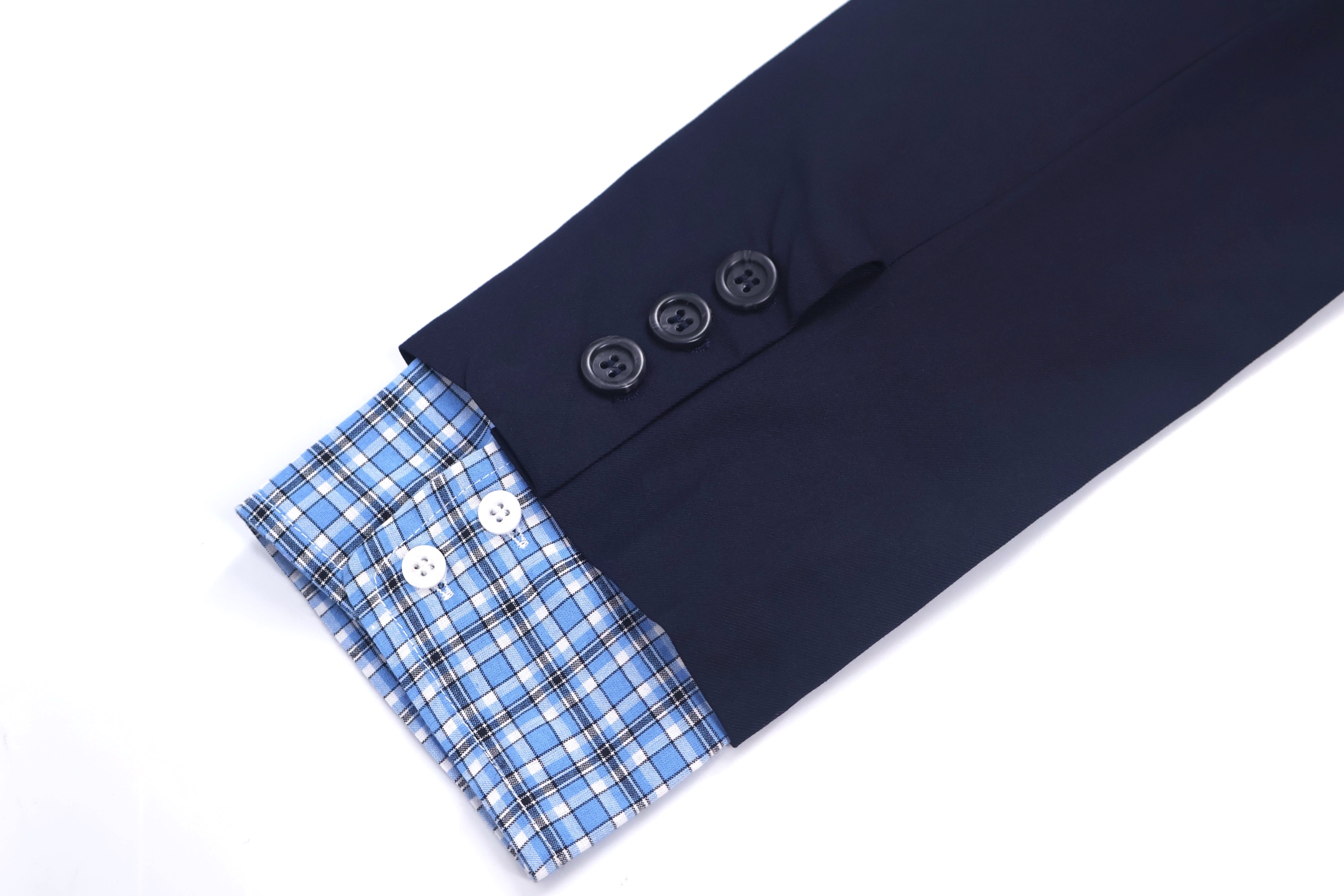 MIU MIU 缪缪 假两件格纹袖西装外套 长袖 藏蓝色 C0 MH1972-11AD-F0008-S-OOO