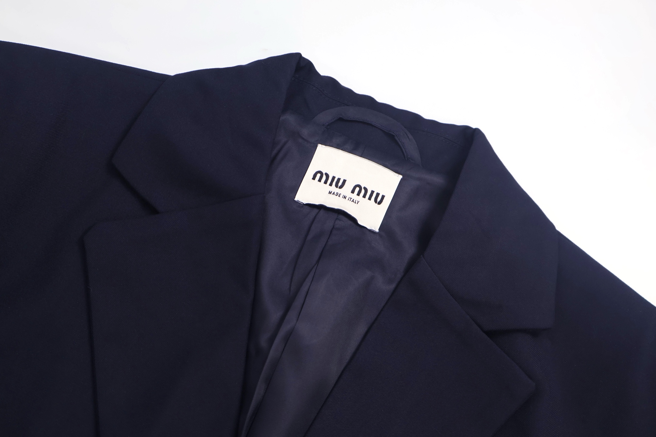 MIU MIU 缪缪 假两件格纹袖西装外套 长袖 藏蓝色 C0 MH1972-11AD-F0008-S-OOO