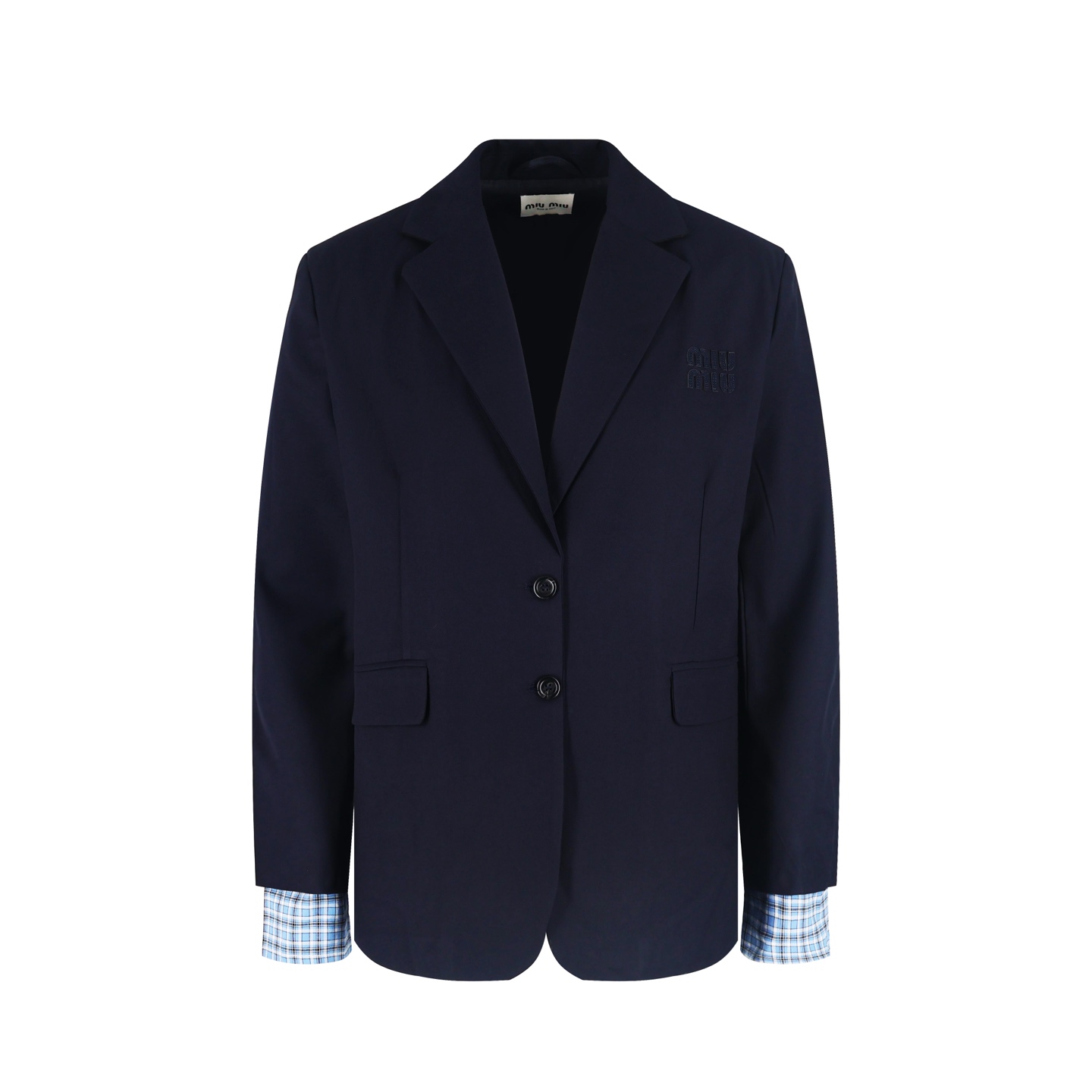 MIU MIU 缪缪 假两件格纹袖西装外套 长袖 藏蓝色 C0 MH1972-11AD-F0008-S-OOO