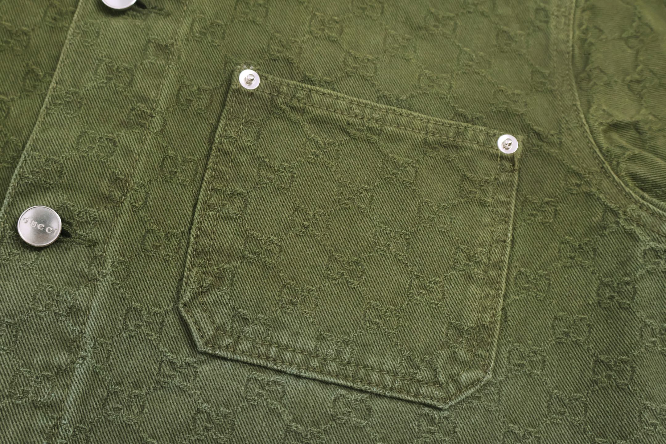 GUCCl 古驰 暗纹提花渐变牛仔外套 夹克 长袖 绿色 C0 828126-XDDBB-3058