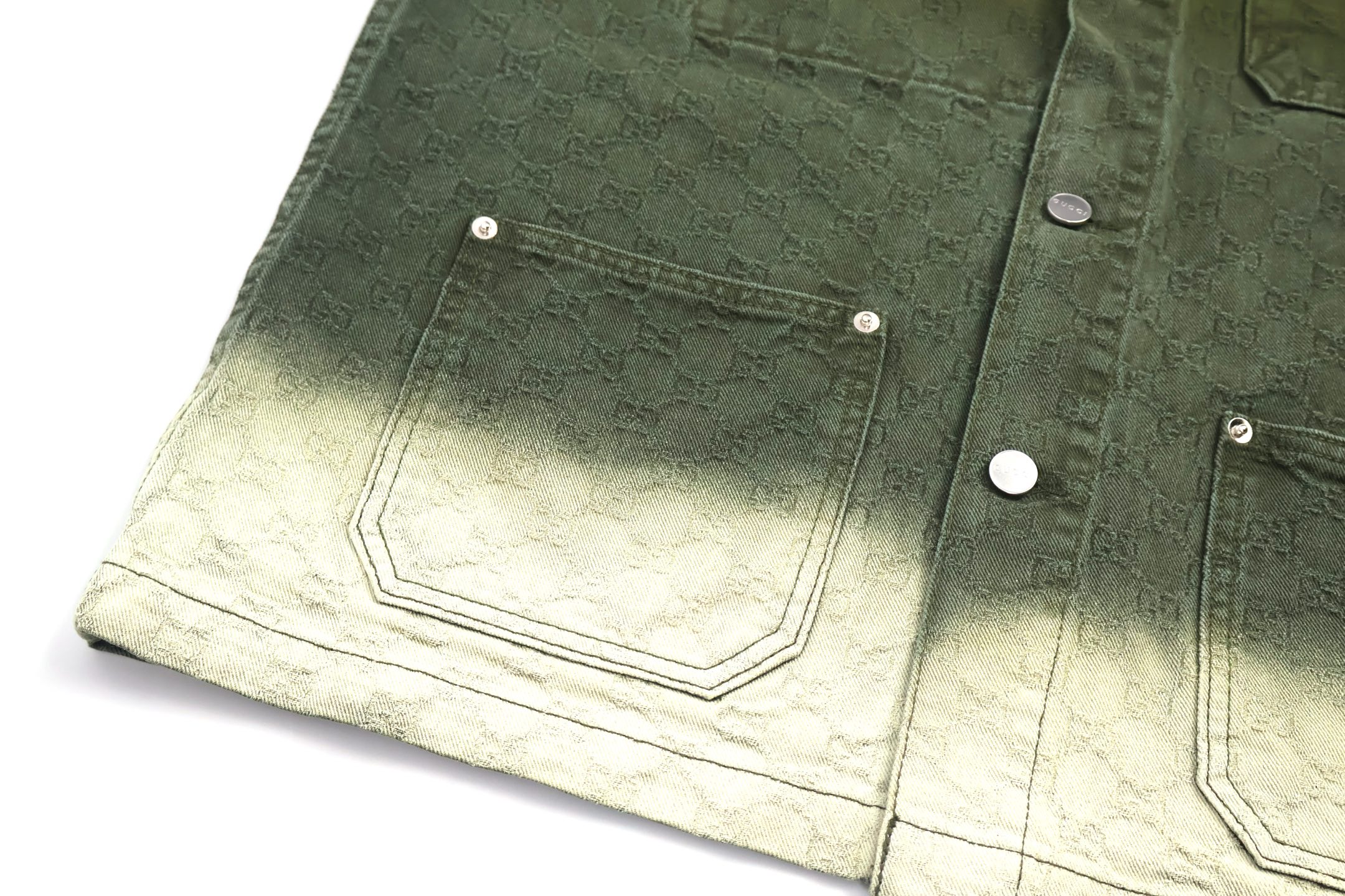 GUCCl 古驰 暗纹提花渐变牛仔外套 夹克 长袖 绿色 C0 828126-XDDBB-3058