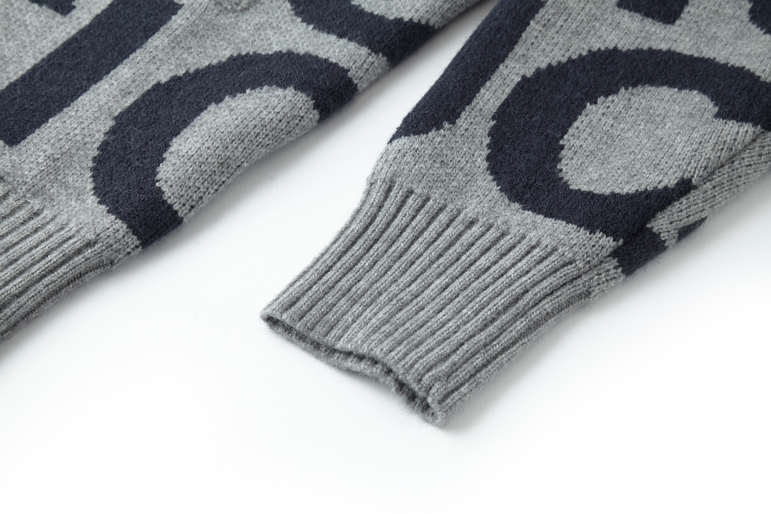 GUCCl 古驰 大G提花 V领开衫 毛衣 外套 长袖 灰色 B0 771707-XKDLV-1140