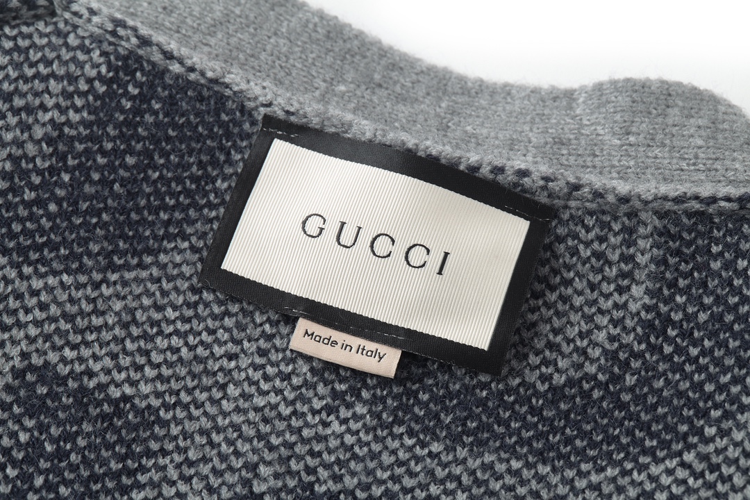 GUCCl 古驰 大G提花 V领开衫 毛衣 外套 长袖 灰色 B0 771707-XKDLV-1140