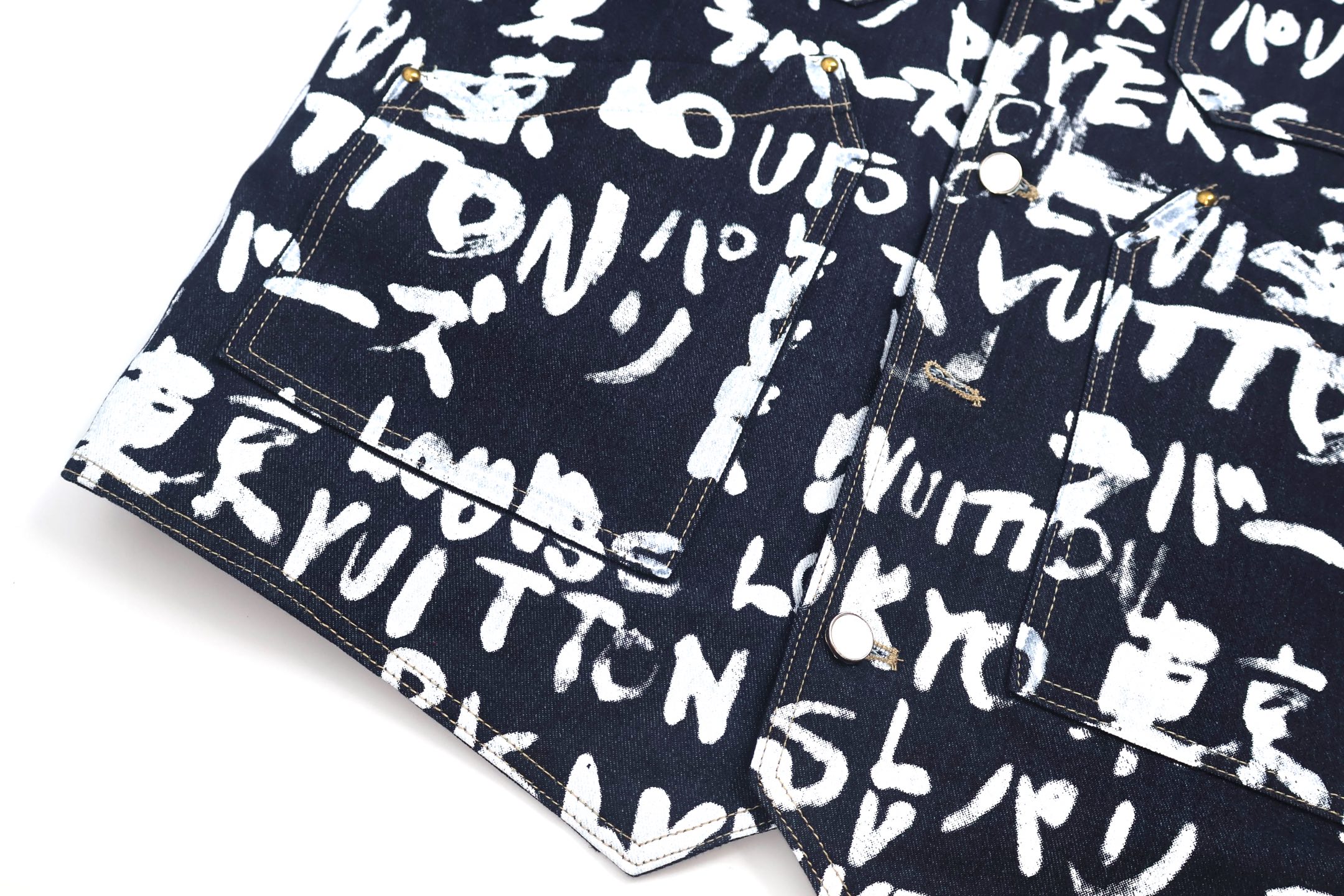 LOUIS VUITTON 路易威登 Nigo联名款 涂鸦无领棉服 牛仔外套 夹克 长袖 C0 1AILLM