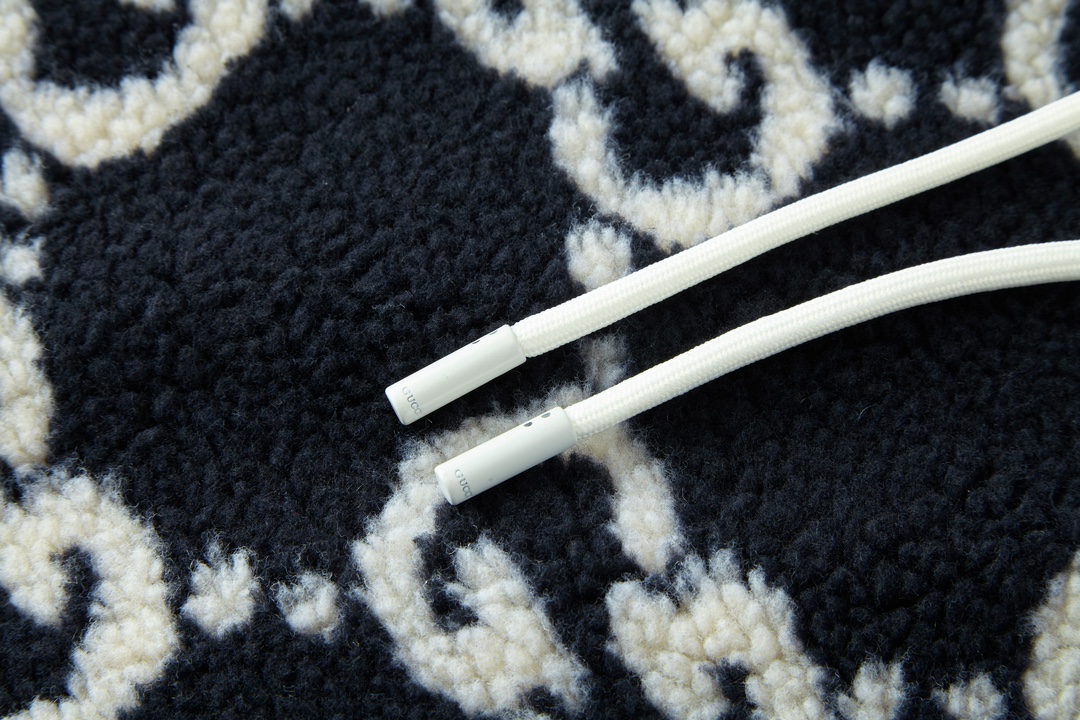 GUCCl 古驰 满印毛绒拉链连帽夹克 外套 长袖 深蓝色 C0 771121-XJF4D-4100