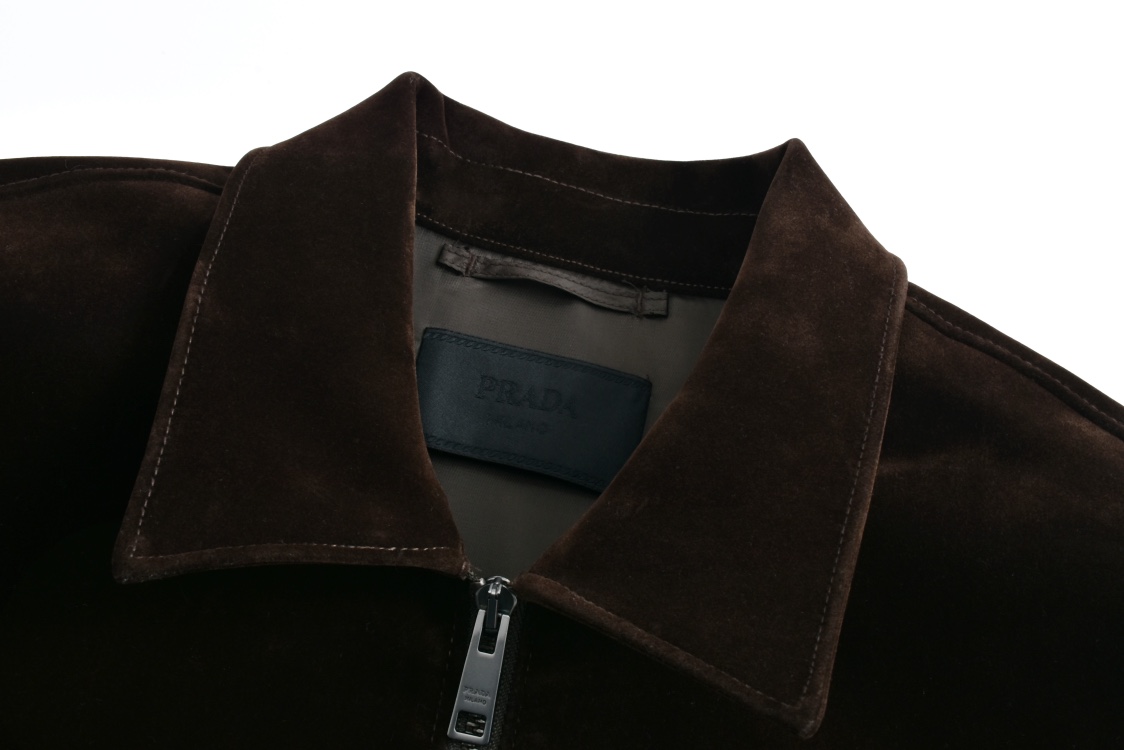 PRADA 普拉达 三角标天鹅绒拉链夹克 长袖 外套 黑色 咖啡色 C0 SGB999S22110DY-F0002