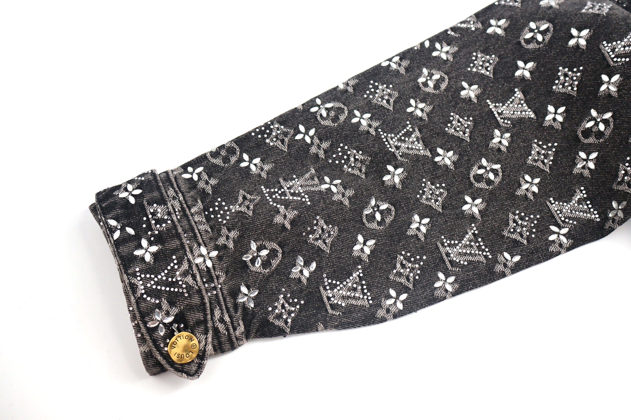 LOUIS VUITTON 路易威登 老花满印烫钻牛仔外套 夹克 长袖 黑色 C0 1ABY8Z