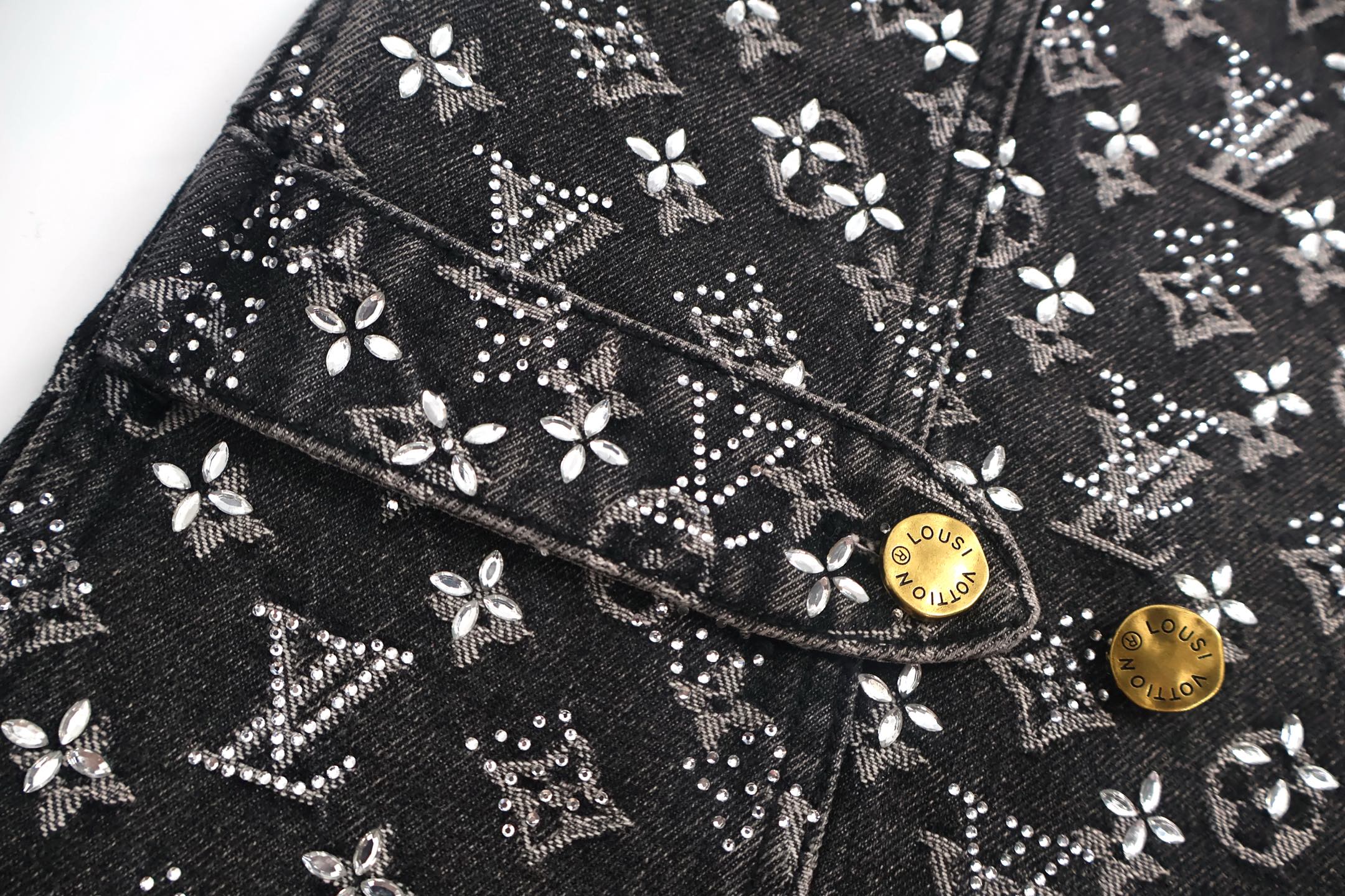 LOUIS VUITTON 路易威登 老花满印烫钻牛仔外套 夹克 长袖 黑色 C0 1ABY8Z