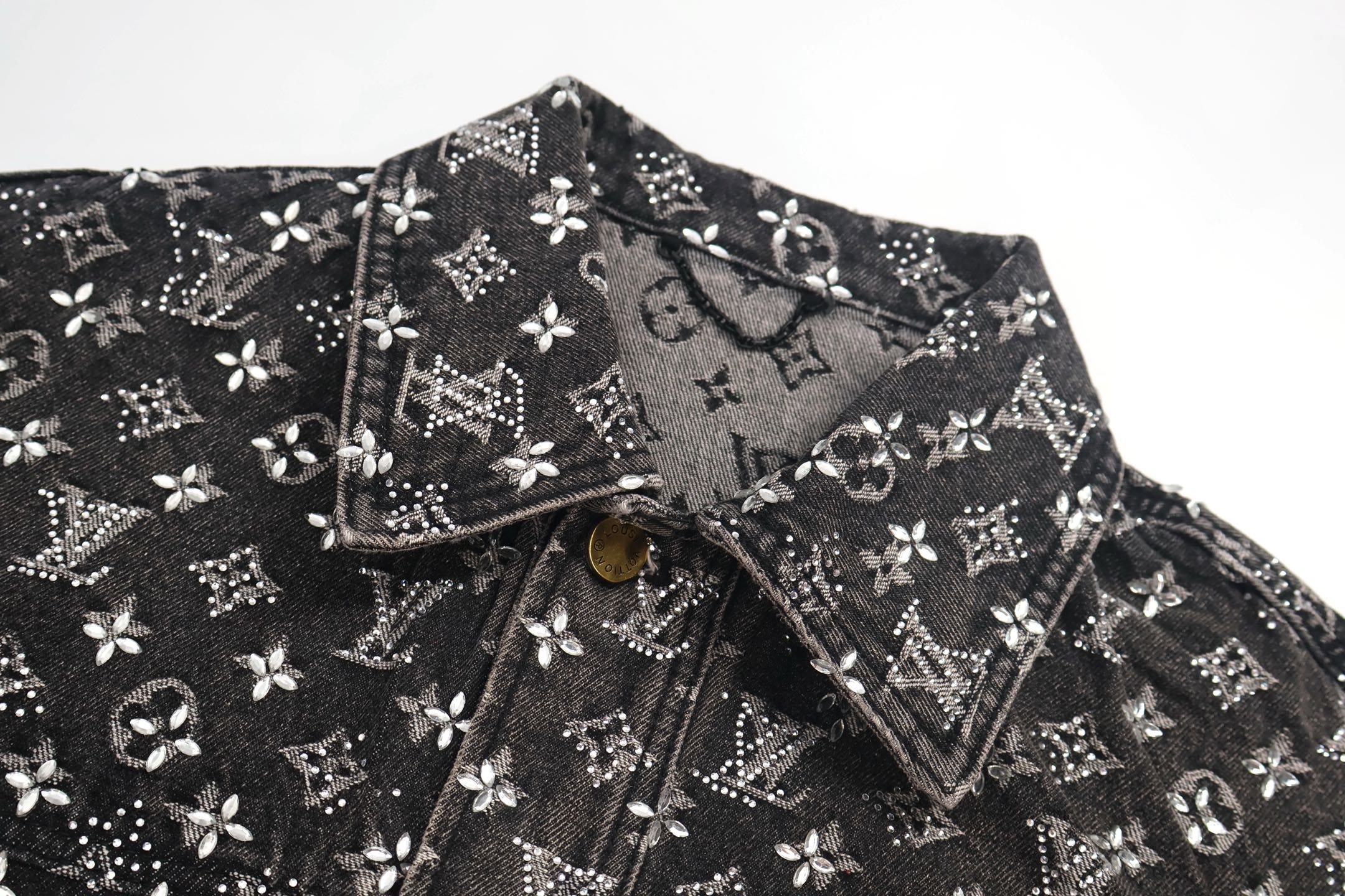 LOUIS VUITTON 路易威登 老花满印烫钻牛仔外套 夹克 长袖 黑色 C0 1ABY8Z