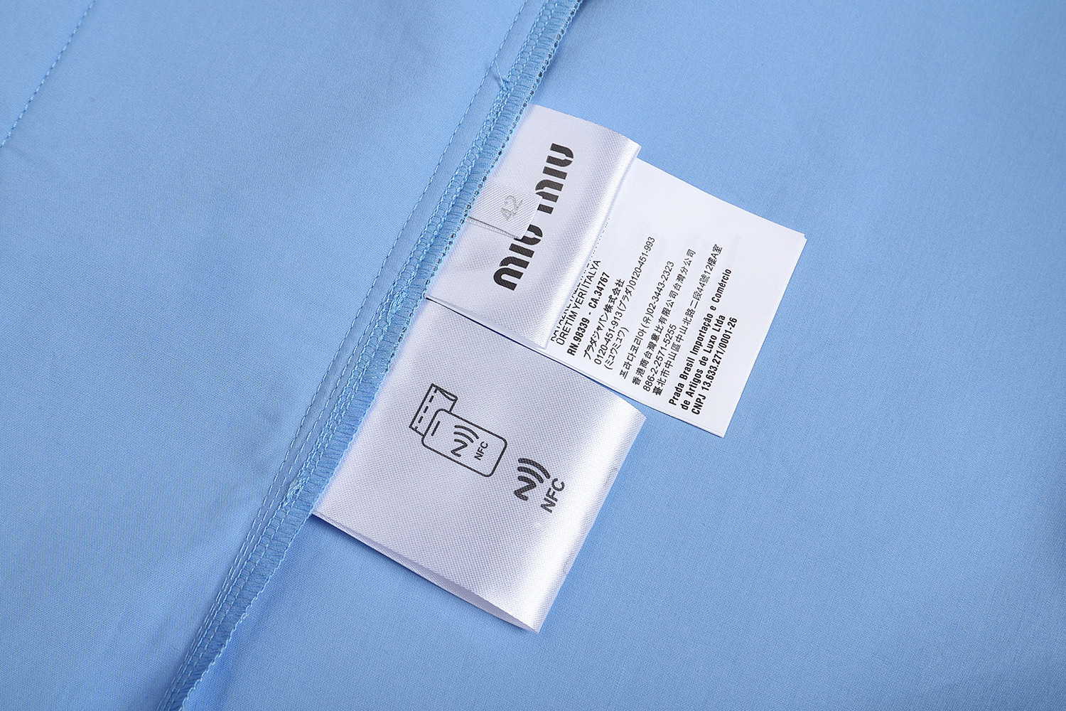 MIU MIU 缪缪 拼接假两件翻领针织开衫 衬衫 外套 长袖 白色 蓝色 MK1890-15Q9-F022X-S-OOO