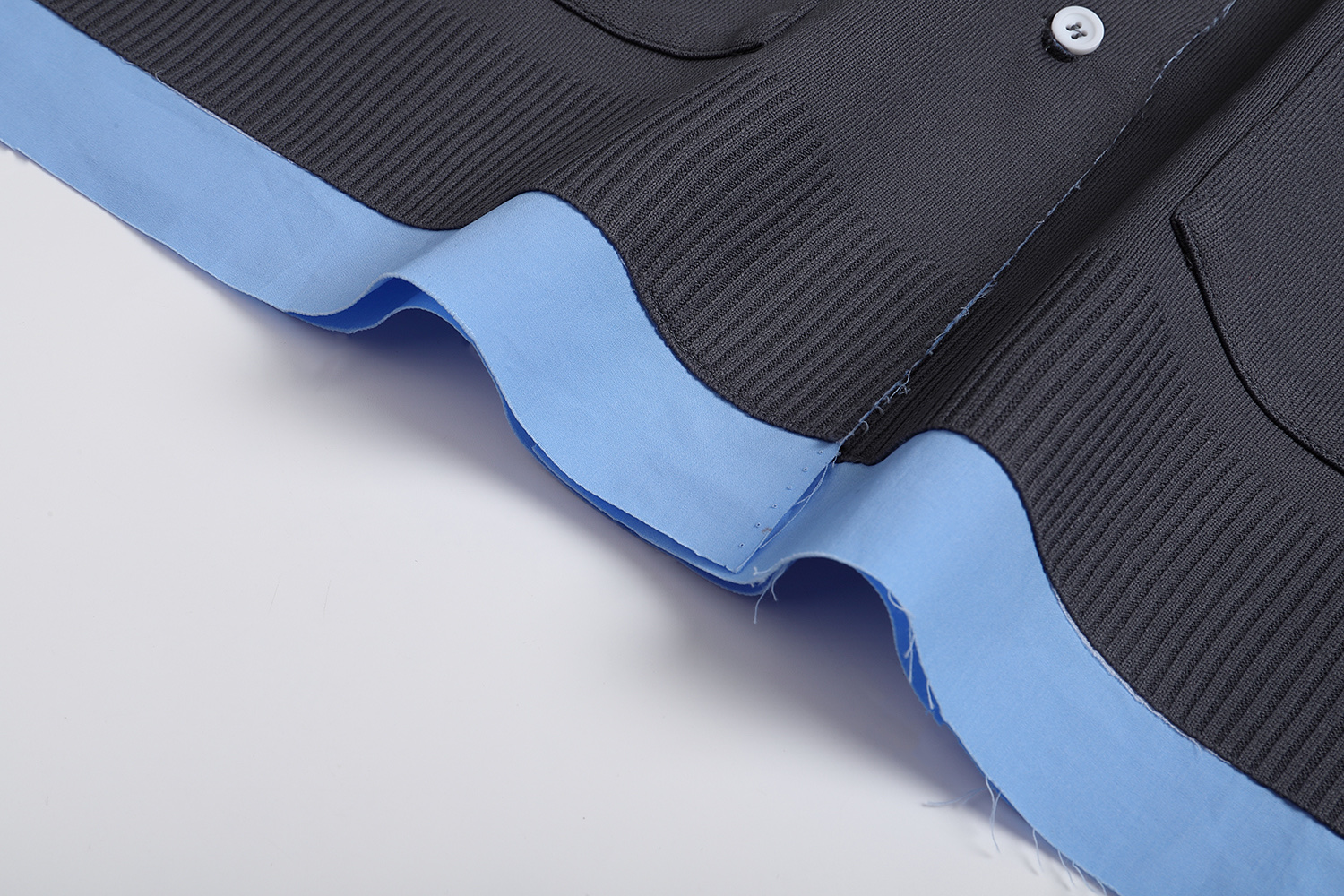 MIU MIU 缪缪 拼接假两件翻领针织开衫 衬衫 外套 长袖 白色 蓝色 MK1890-15Q9-F022X-S-OOO