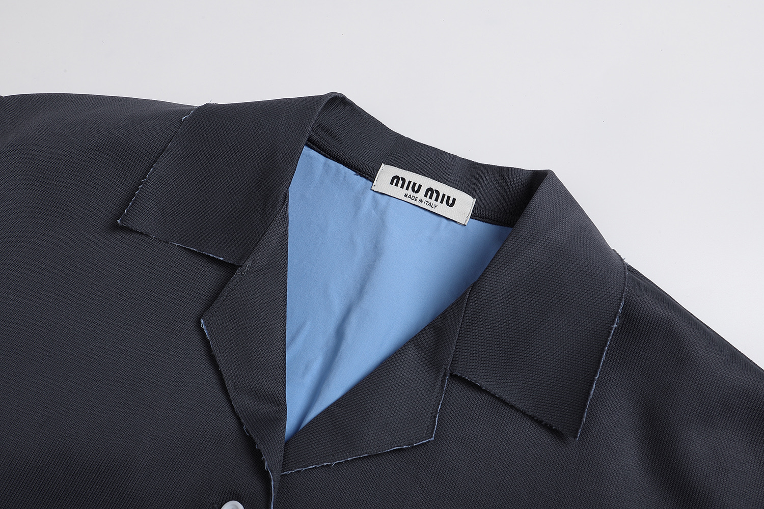 MIU MIU 缪缪 拼接假两件翻领针织开衫 衬衫 外套 长袖 白色 蓝色 MK1890-15Q9-F022X-S-OOO