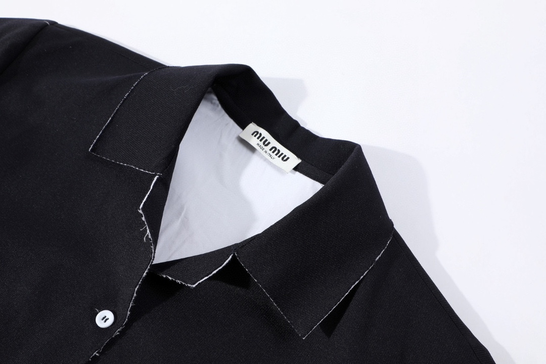 MIU MIU 缪缪 拼接假两件翻领针织开衫 衬衫 外套 长袖 白色 蓝色 MK1890-15Q9-F022X-S-OOO