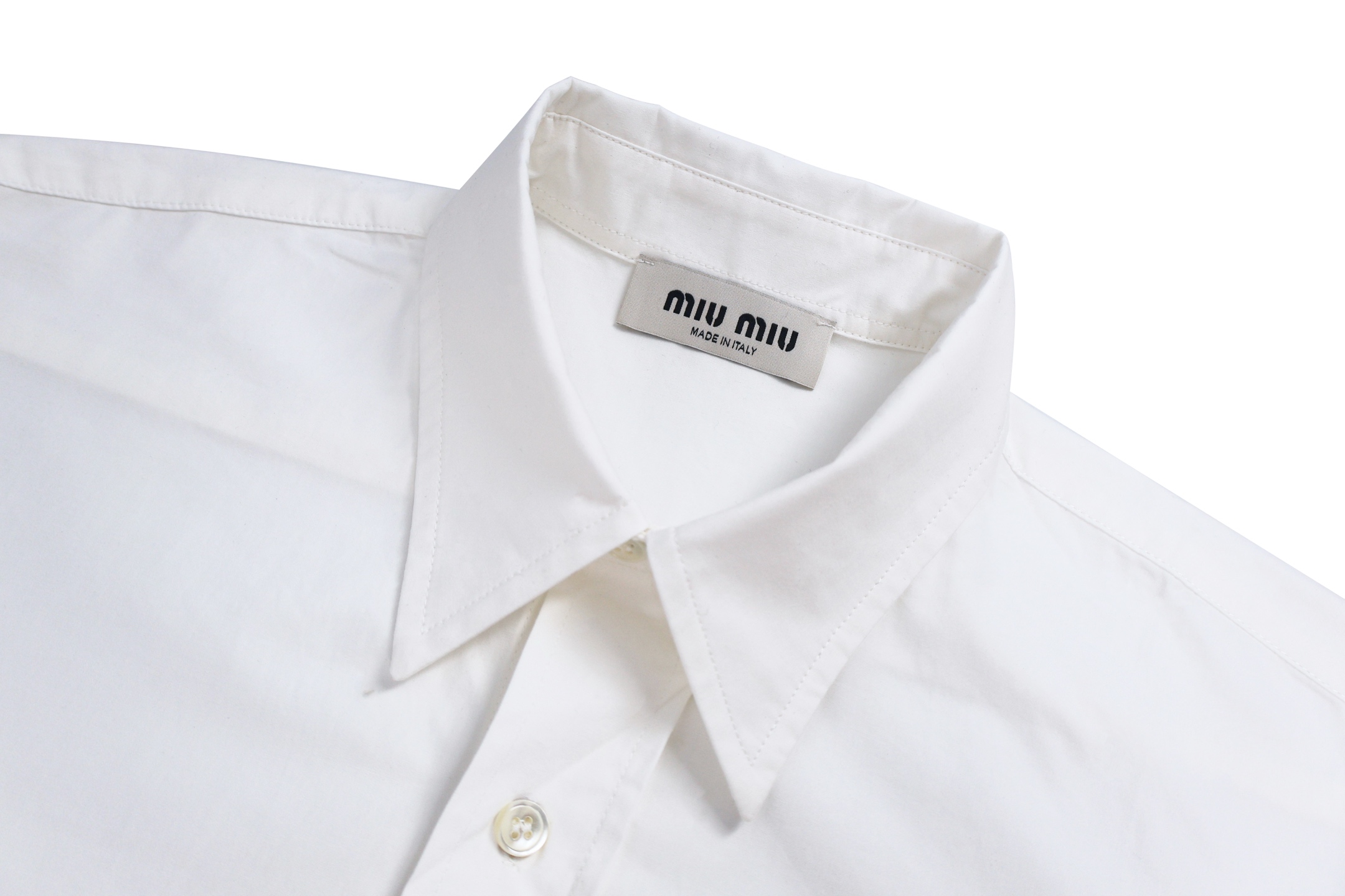 MIU MIU 缪缪 刺绣字母黑logo衬衫 外套 长袖 白色 A5 