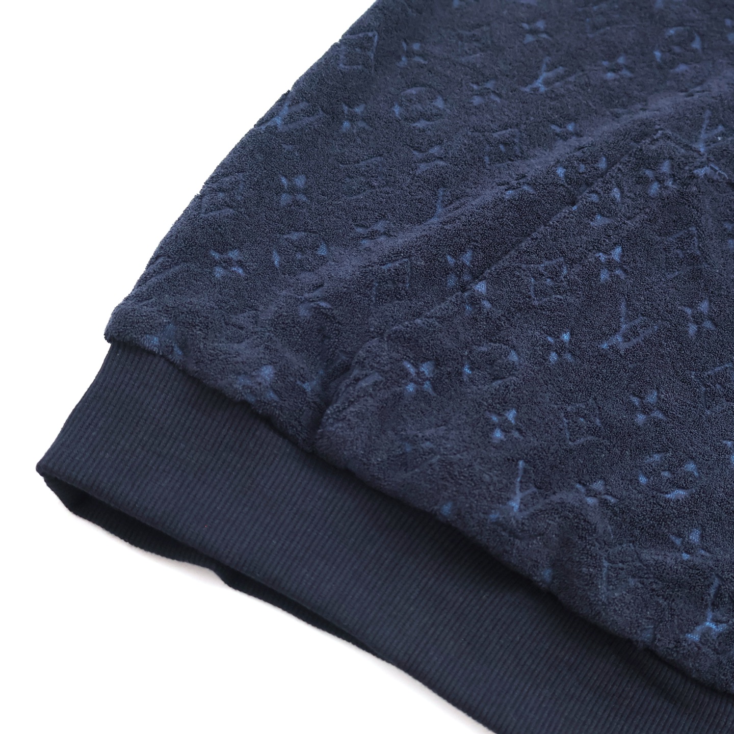 LOUIS VUITTON 路易威登 暗纹毛巾棉老花拉链连帽卫衣 外套 夹克 长袖 藏蓝色 B0 1AHUWY