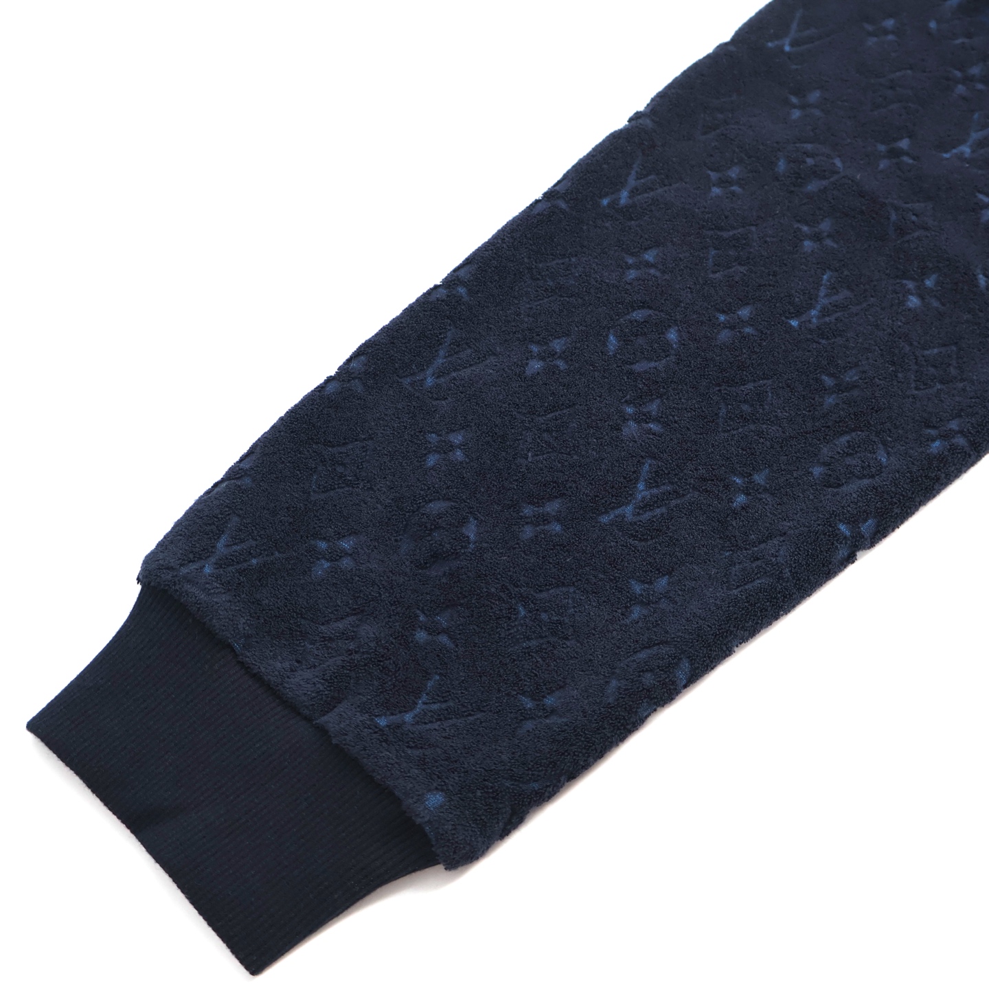 LOUIS VUITTON 路易威登 暗纹毛巾棉老花拉链连帽卫衣 外套 夹克 长袖 藏蓝色 B0 1AHUWY