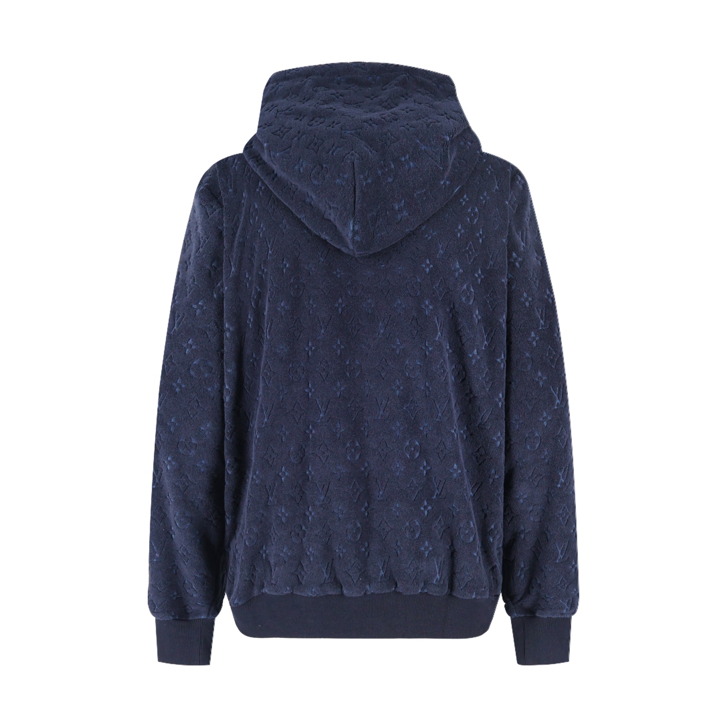 LOUIS VUITTON 路易威登 暗纹毛巾棉老花拉链连帽卫衣 外套 夹克 长袖 藏蓝色 B0 1AHUWY