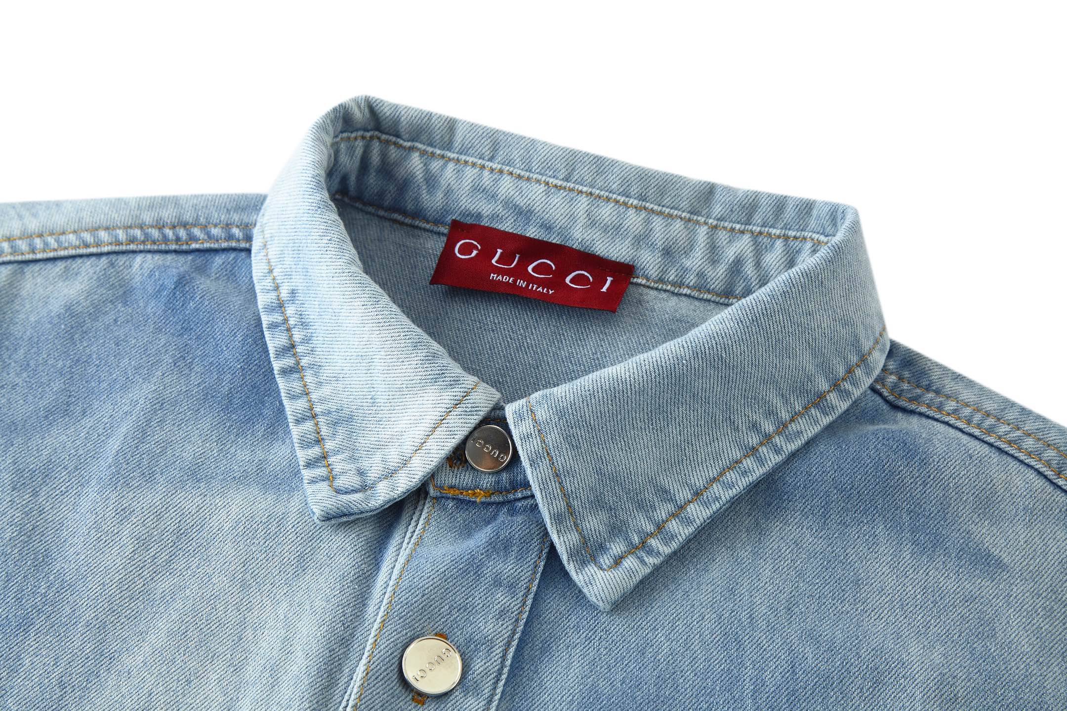 GUCCl 古驰 水洗压纹牛仔衬衫 外套 长袖 蓝色 B0 