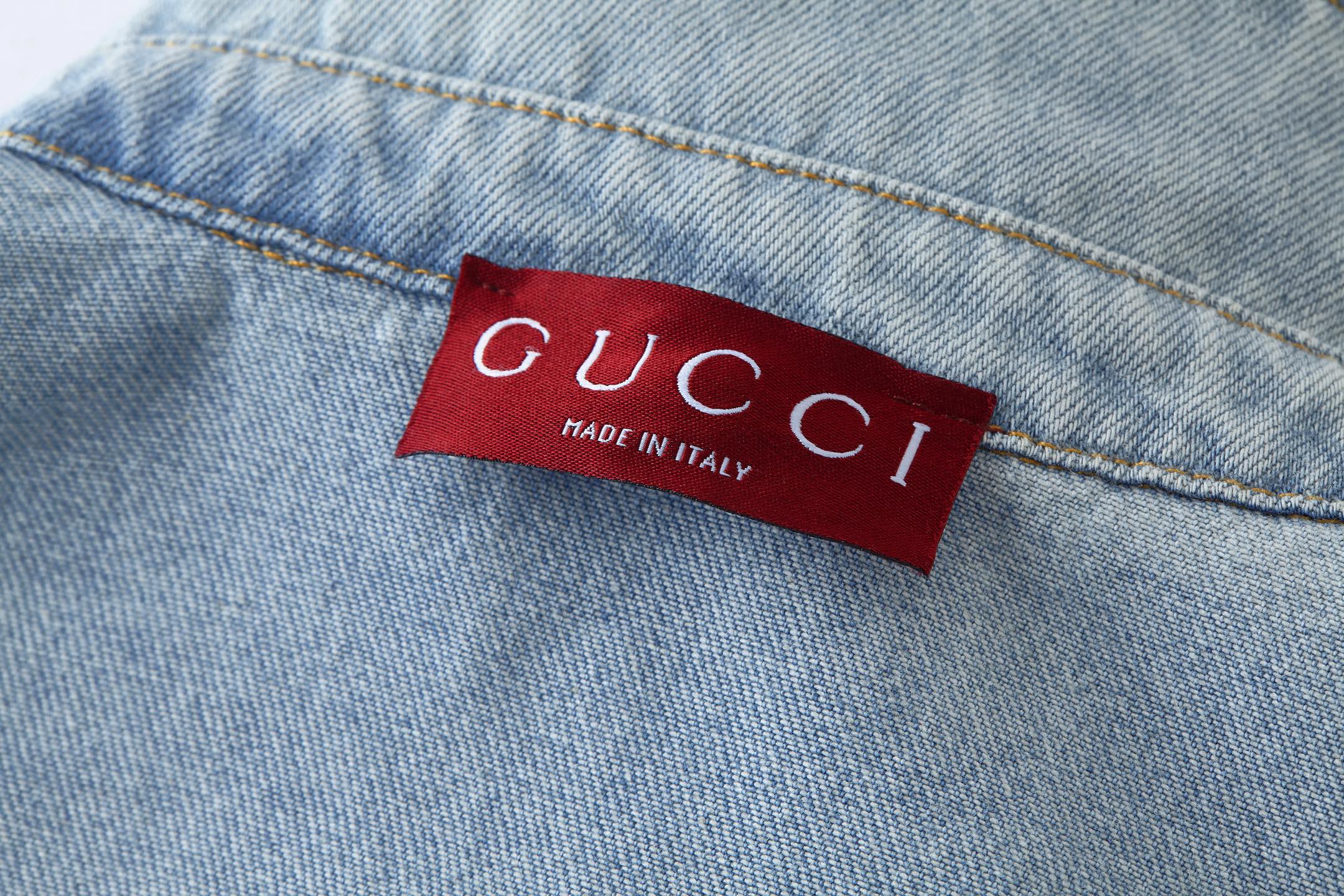 GUCCl 古驰 水洗压纹牛仔衬衫 外套 长袖 蓝色 B0 