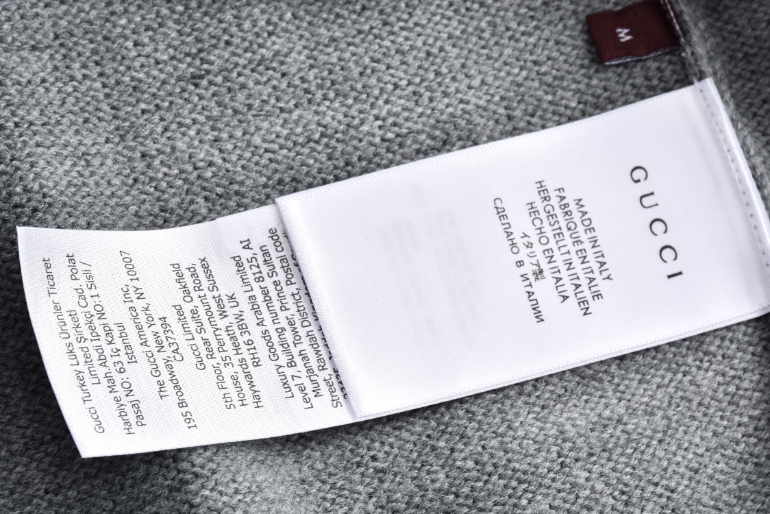 GUCCl 古驰 签名嵌花圆领毛衣 外套 长袖 灰色 B0 795347-XKD74-1423