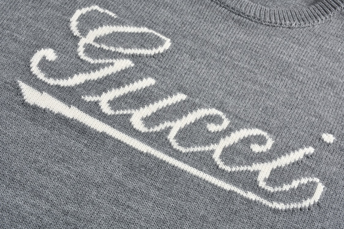 GUCCl 古驰 签名嵌花圆领毛衣 外套 长袖 灰色 B0 795347-XKD74-1423