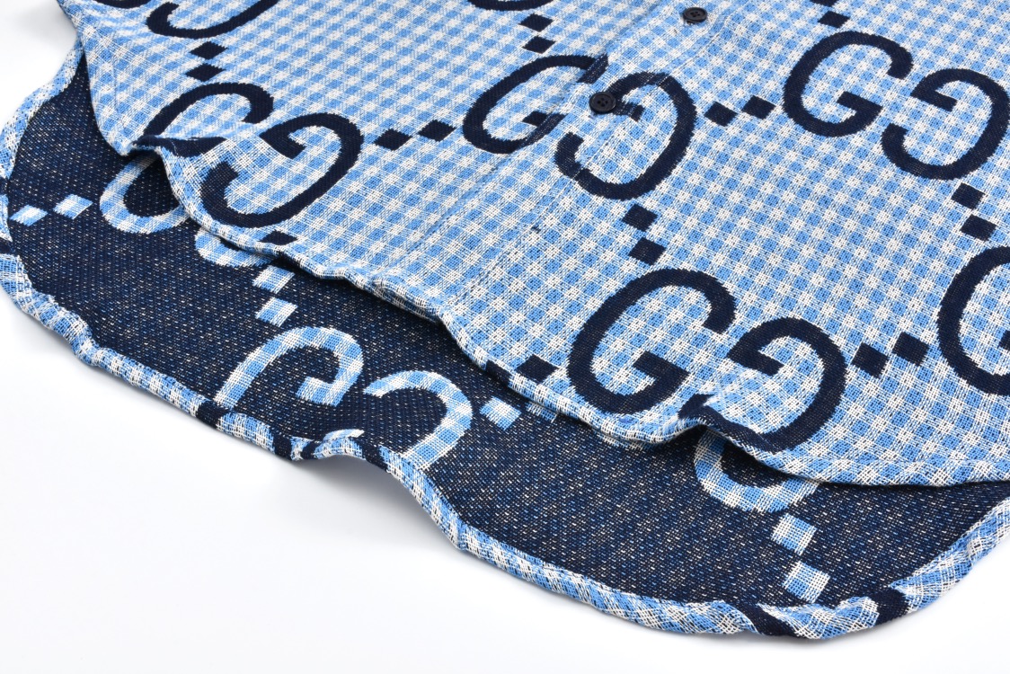 GUCCl 古驰 双G满印衬衫 外套 长袖 蓝色 B0 770438-ZAOBM-4061