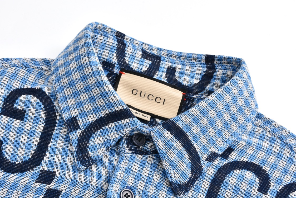 GUCCl 古驰 双G满印衬衫 外套 长袖 蓝色 B0 770438-ZAOBM-4061