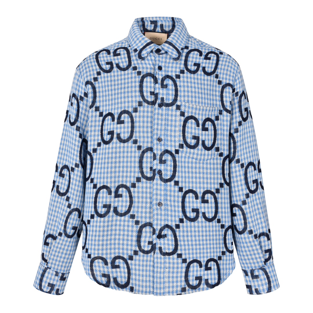 GUCCl 古驰 双G满印衬衫 外套 长袖 蓝色 B0 770438-ZAOBM-4061
