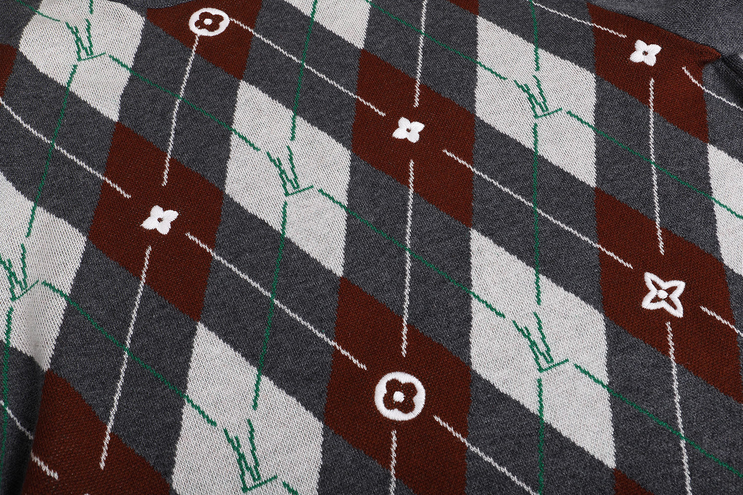 LOUIS VUITTON 路易威登 菱格提花圆领毛衣 长袖 灰色 B0 