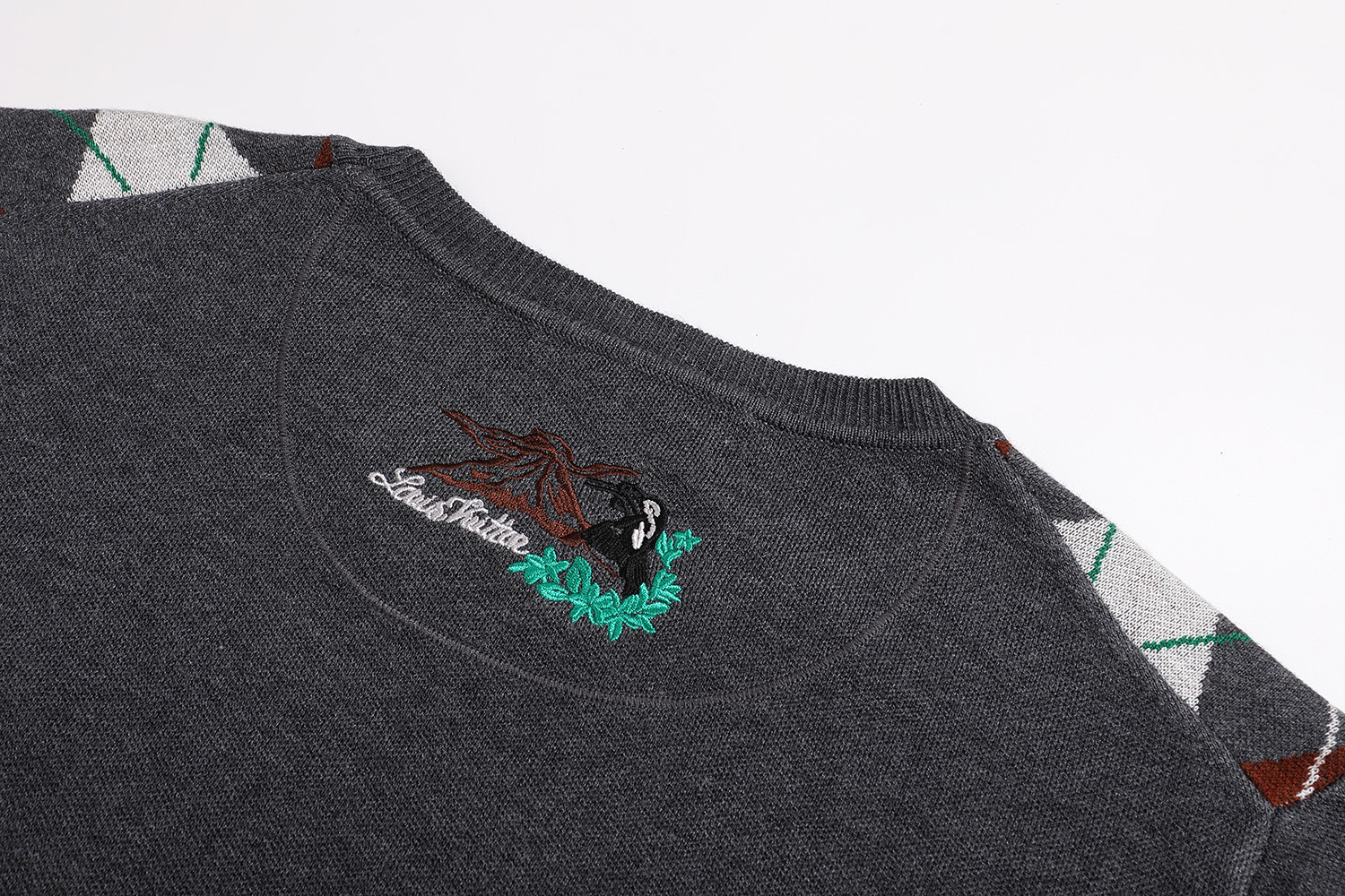 LOUIS VUITTON 路易威登 菱格提花圆领毛衣 长袖 灰色 B0 