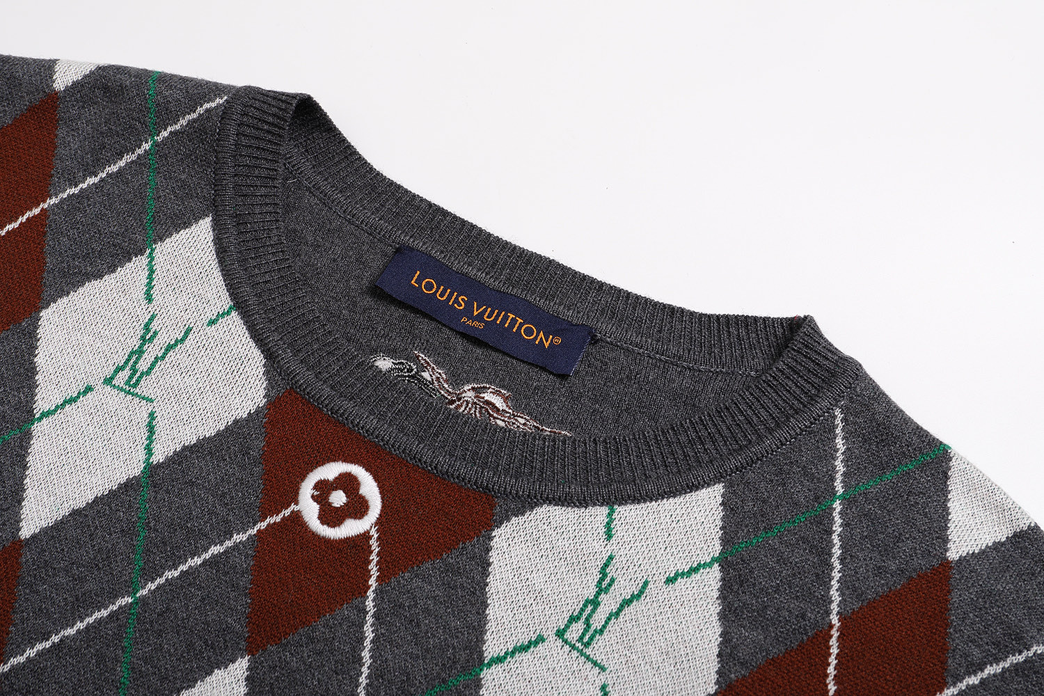 LOUIS VUITTON 路易威登 菱格提花圆领毛衣 长袖 灰色 B0 