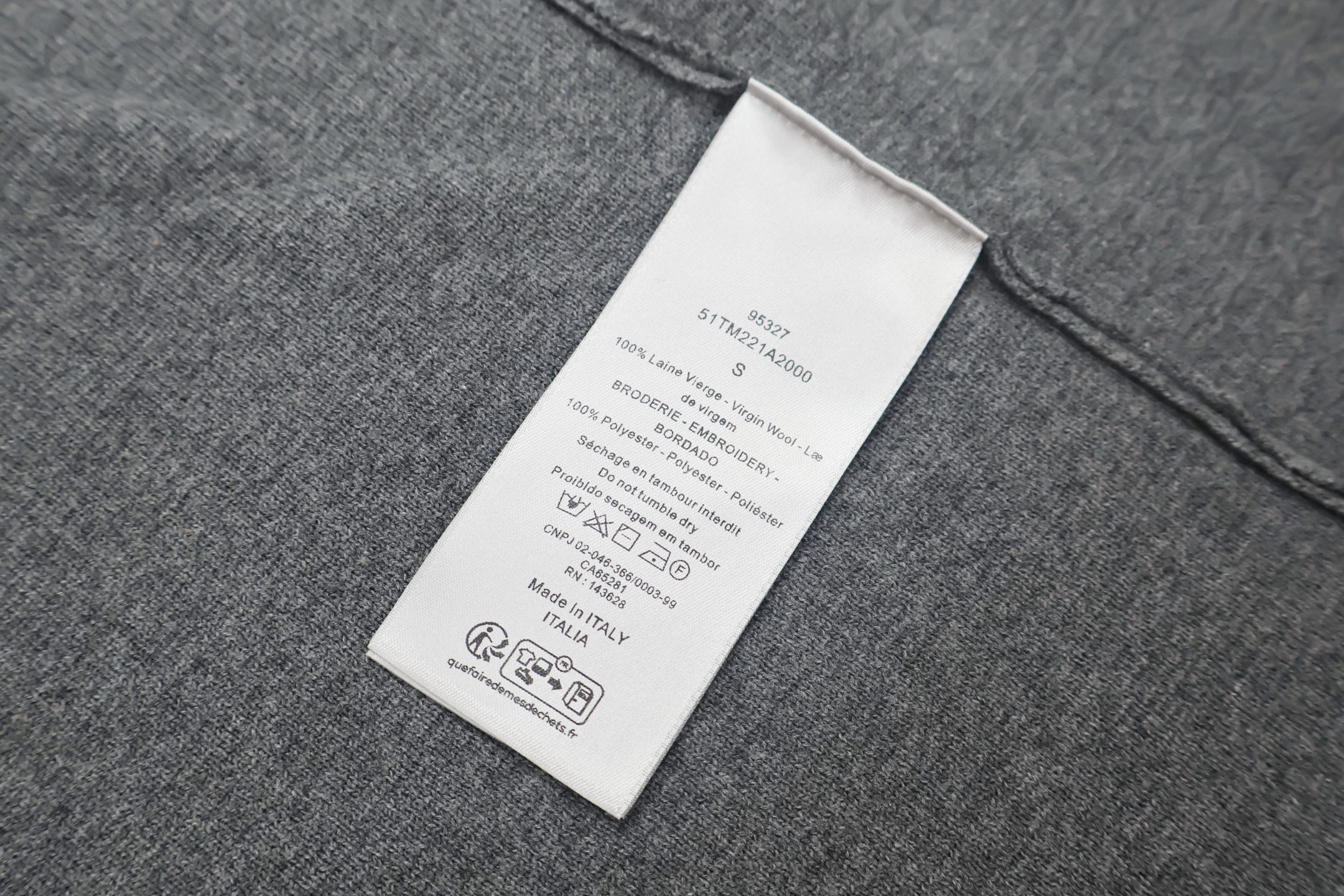 DIOR 迪奥 胸标拉链羊毛毛衣 秋冬 长袖 灰色 黑色 B0 513M221A2000-C898