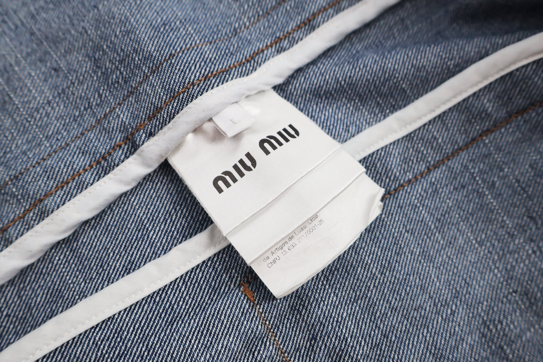 MIU MIU 缪缪 牛仔拼皮 夹克 牛仔外套 长袖 蓝色 C0 GWB256-17GI-F0013-S-OOO