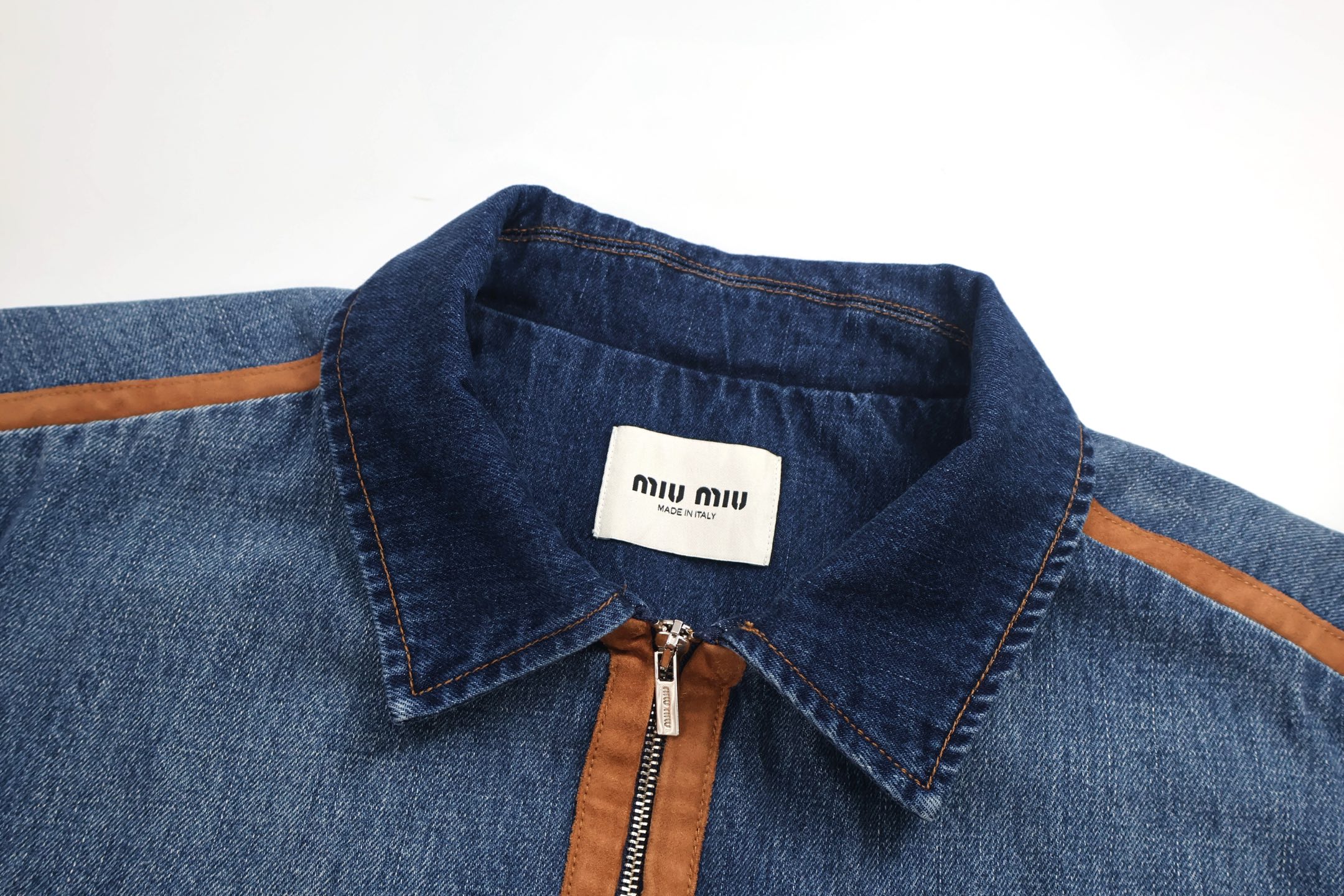 MIU MIU 缪缪 牛仔拼皮 夹克 牛仔外套 长袖 蓝色 C0 GWB256-17GI-F0013-S-OOO